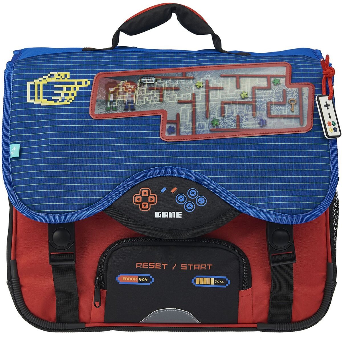 AUCHAN Cartable 38 cm CP CE1 CE2 bleu et rouge ACTIVE GAMER pas