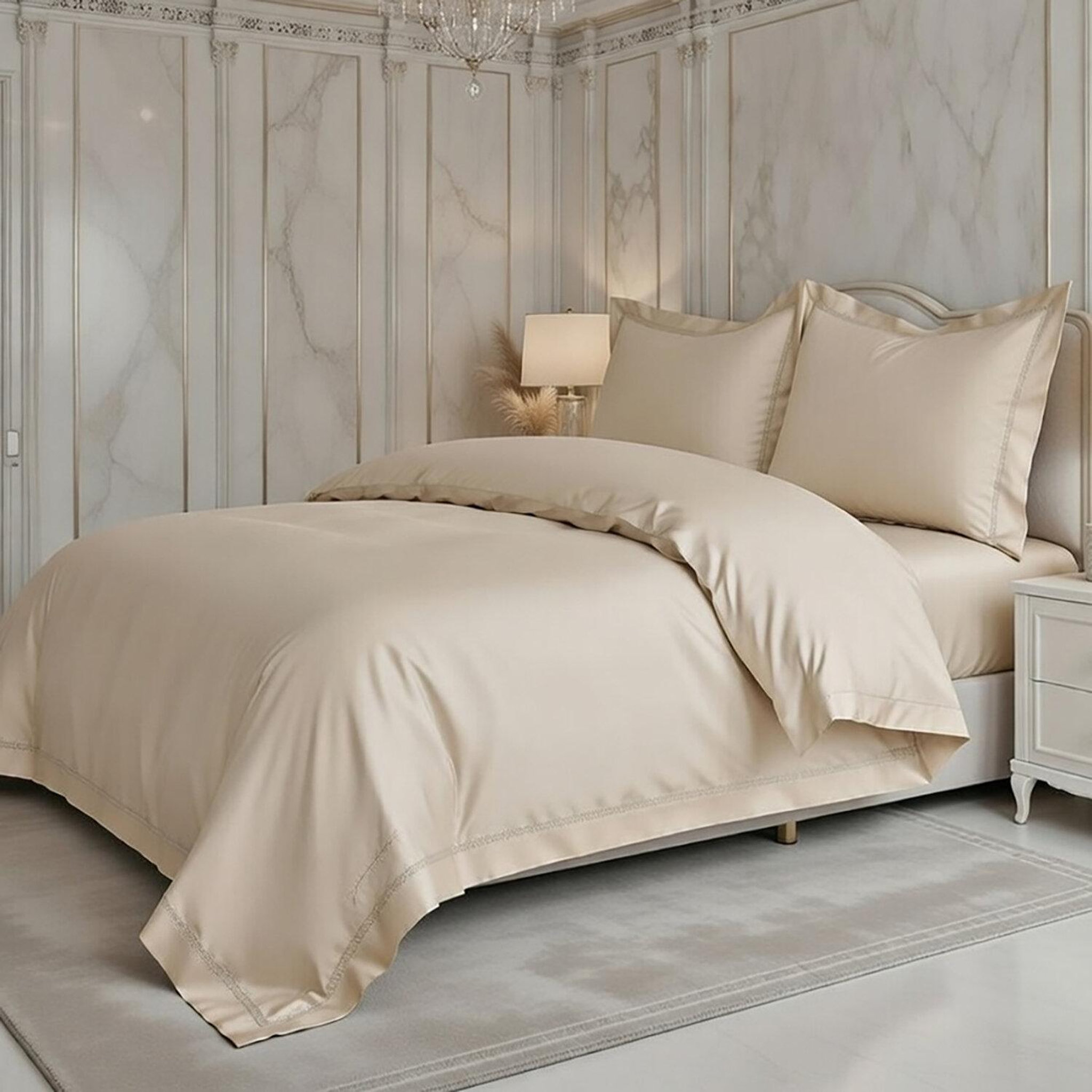 Voir la diapositive 2 : Home collection Parure housse de couette en coton 120 fils brodé