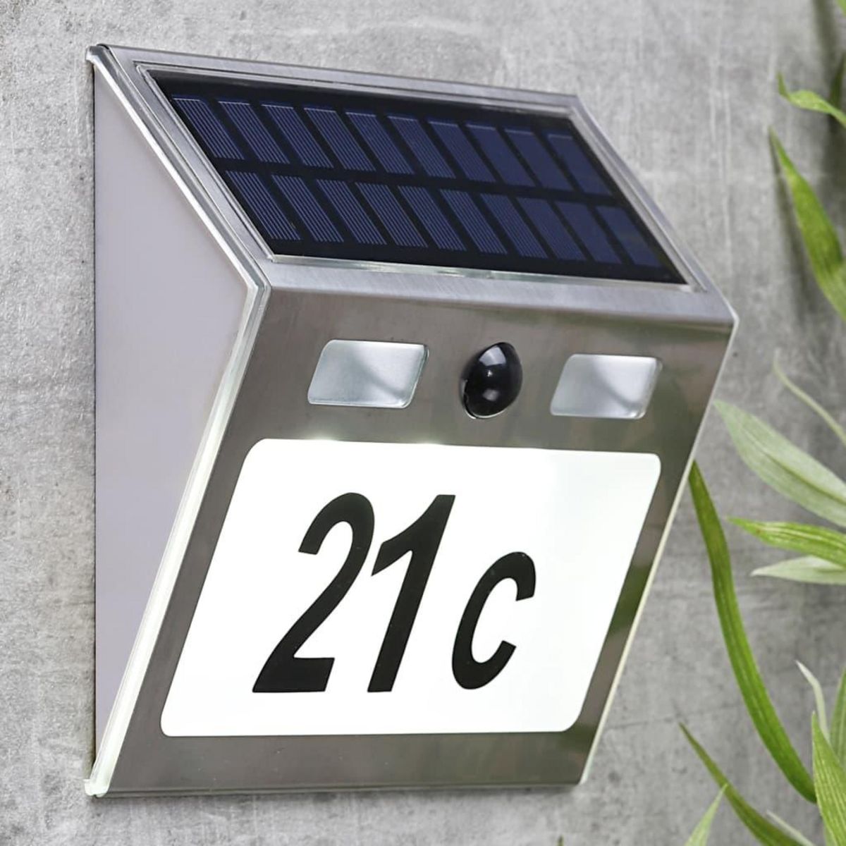 HI HI Numero de maison eclaire solaire a LED Argente