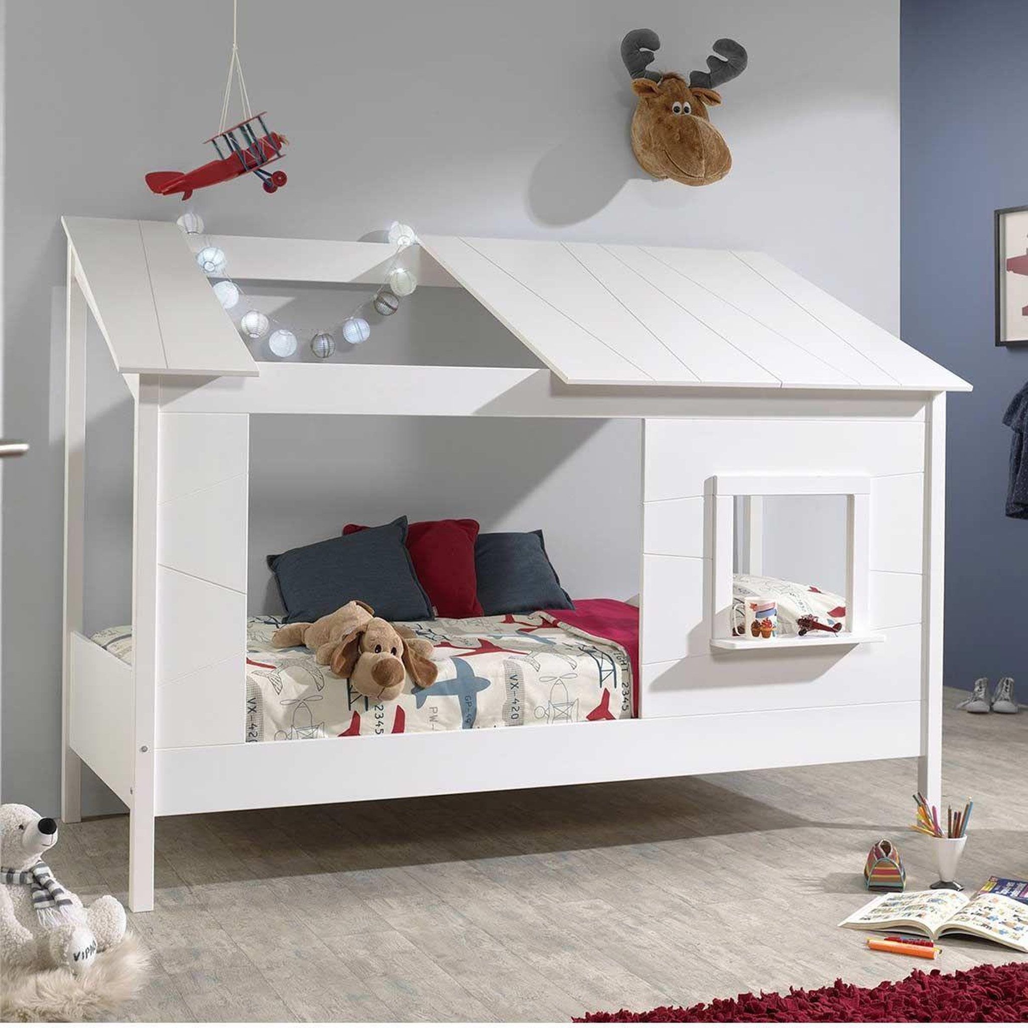 Paris Prix Pack - lit cabane enfant, sommier & matelas  housebed ii  90x200cm blanc