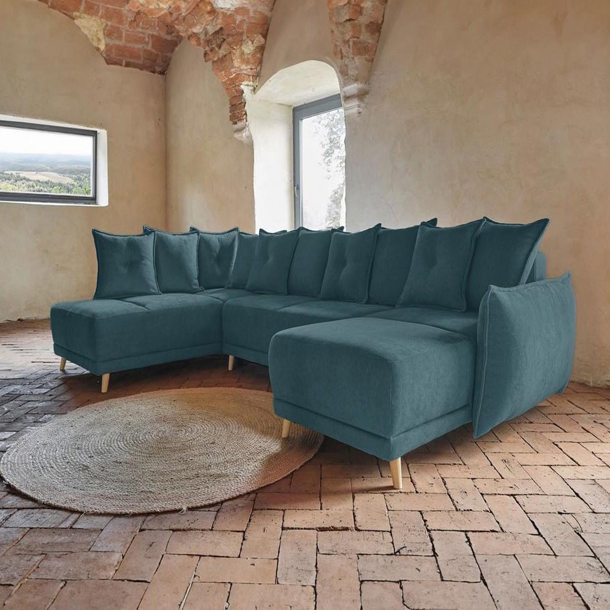 Voir la diapositive 5 : BEST MOBILIER Lena - canapé d'angle panoramique convertible - avec coffre - 7 places - gauche