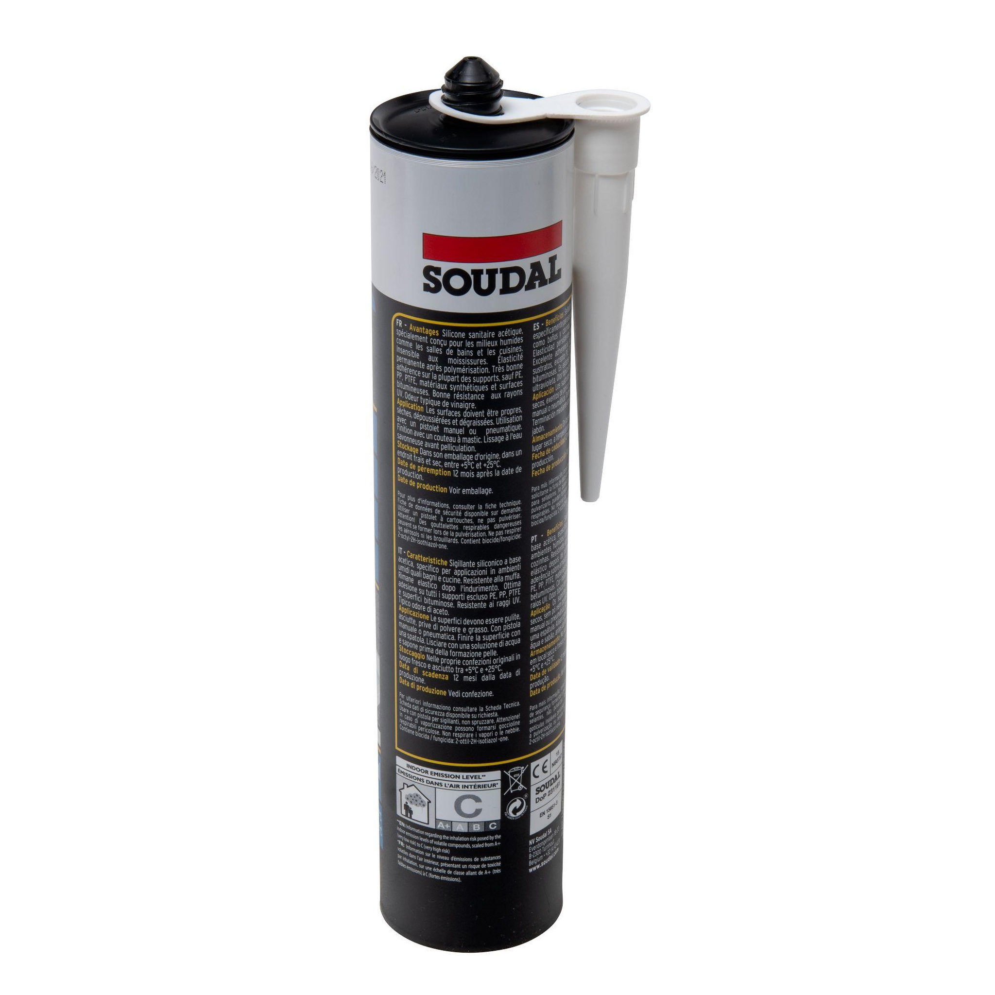 Voir la diapositive 2 : Soudal Cartouche silicone sanitaire blanc 280ml soudal