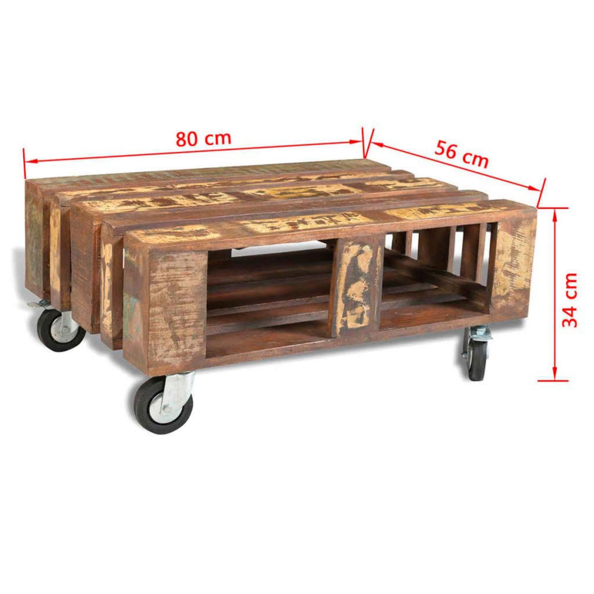 VIDAXL Table basse avec 4 roulettes Bois recycle