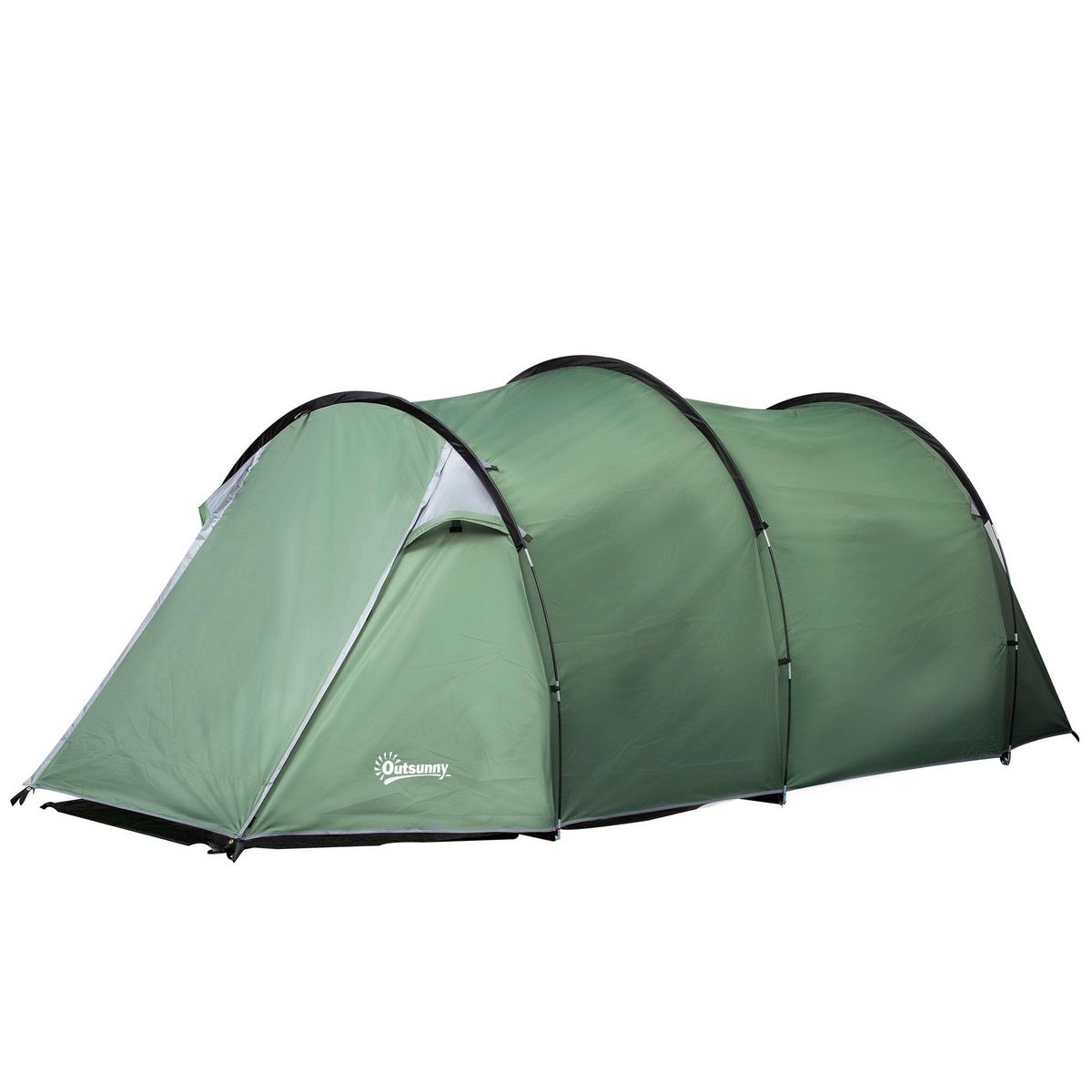 OUTSUNNY Tente de camping 2-3 personnes montage facile 3 portes fenêtres dim. 4,26L x 2,06l x 1,54H m fibre verre polyester PE vert