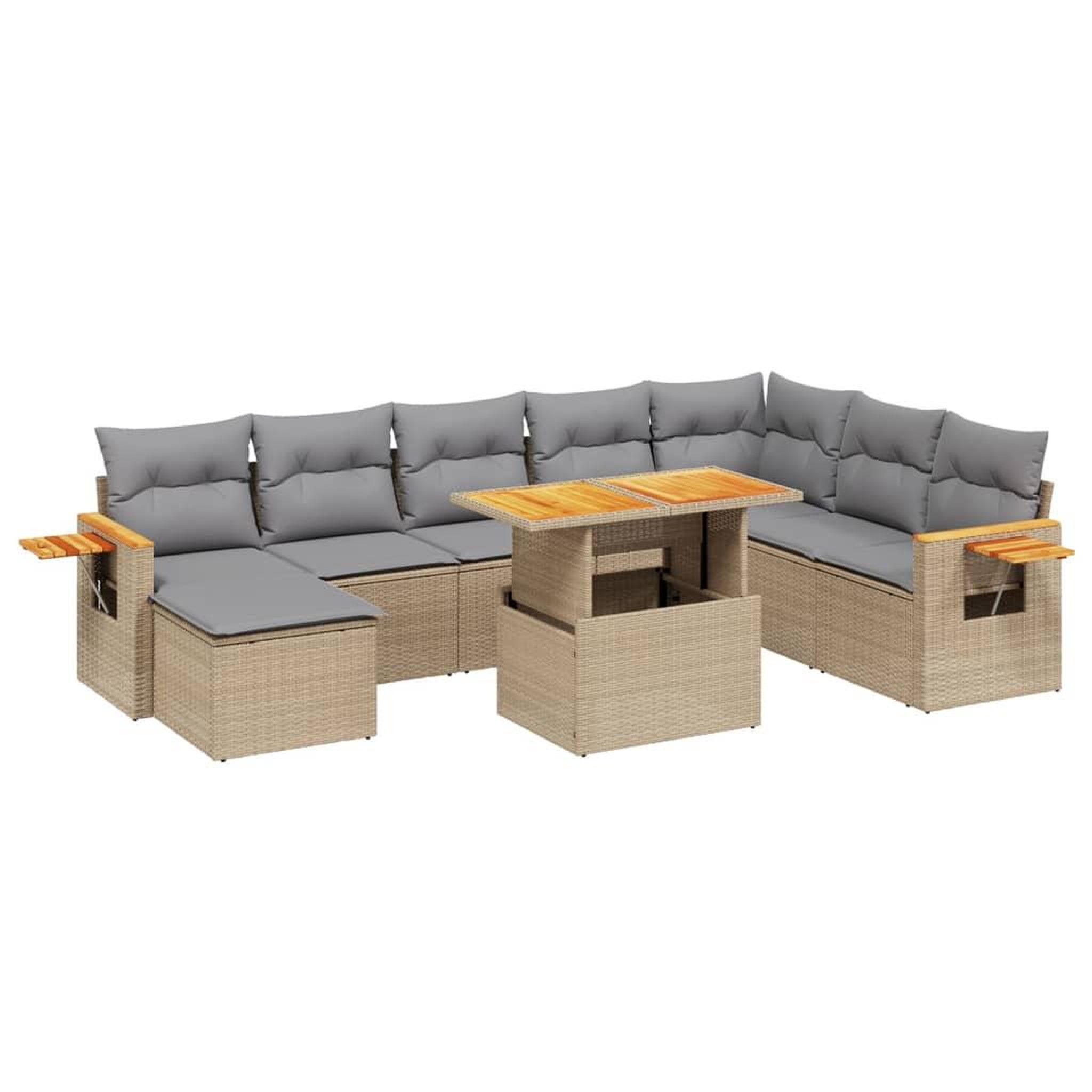 Voir la diapositive 2 : VIDAXL Salon de jardin avec coussins 9 pcs beige resine tressee