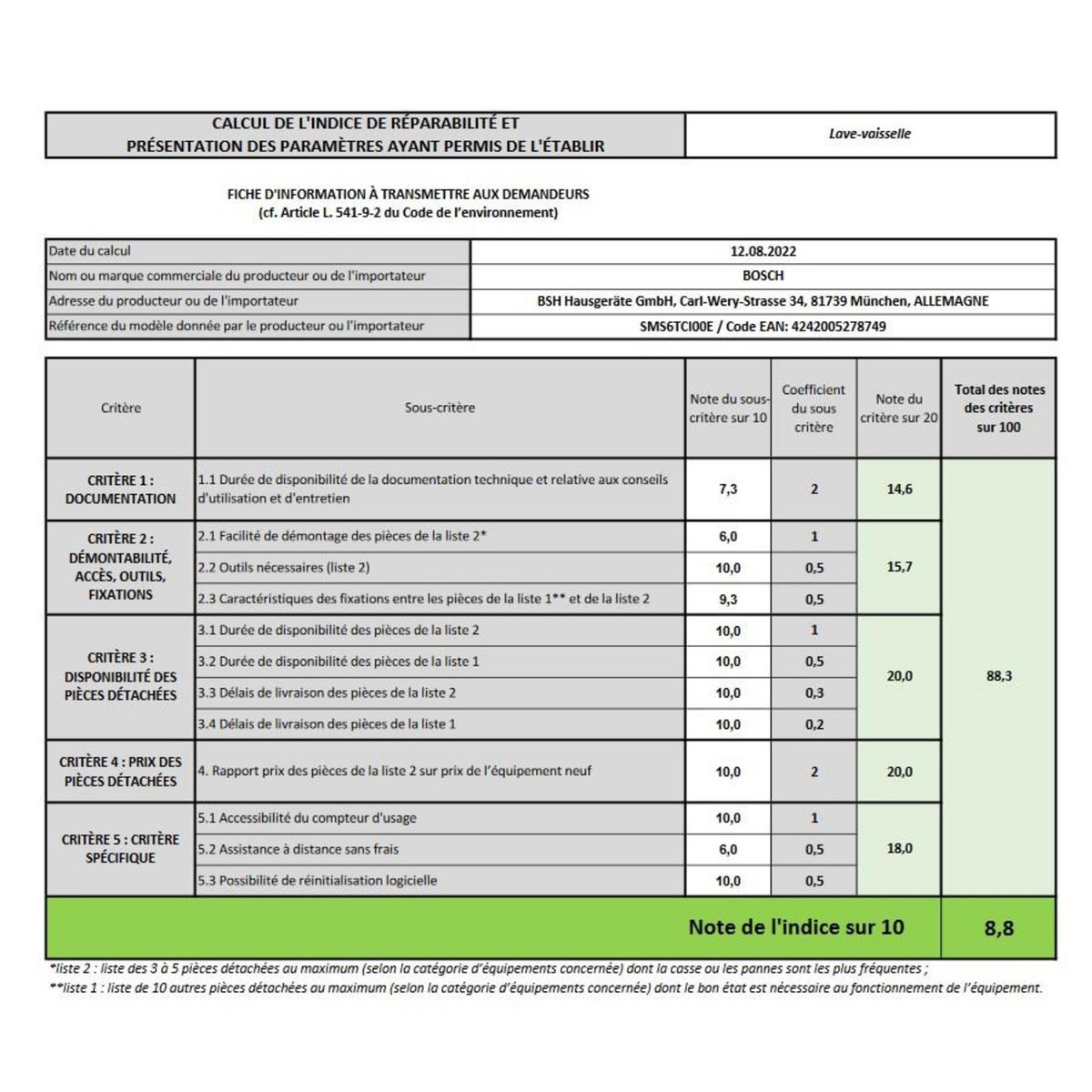 BOSCH Lave-vaisselle 60cm 14 couverts 44db - sms6tci00e