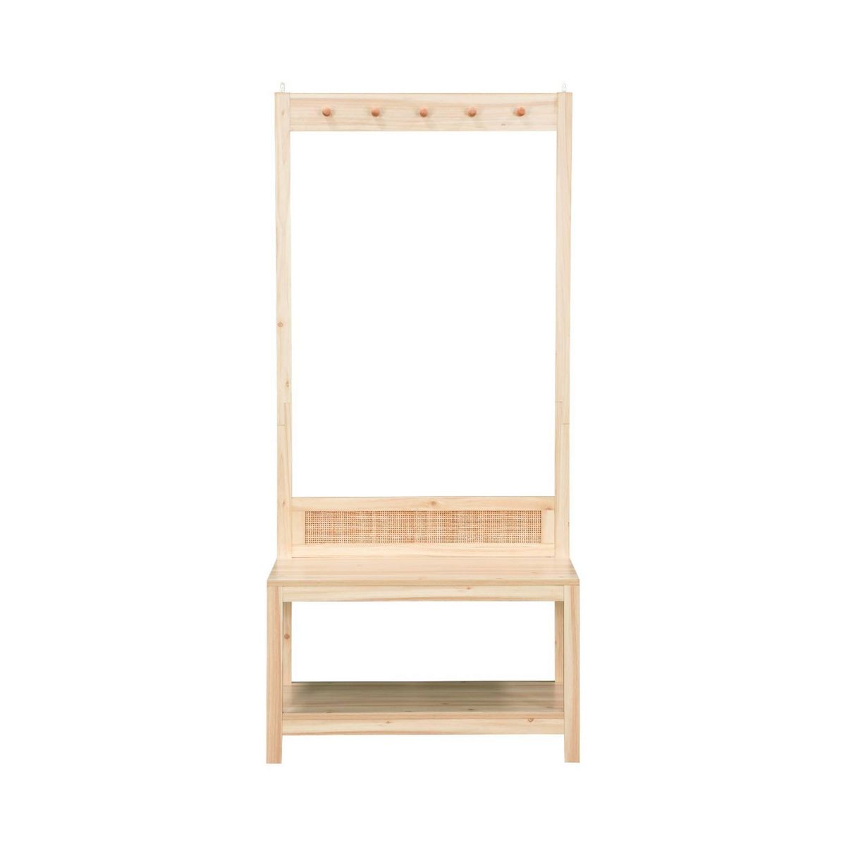 SWEEEK Meuble d'entrée. cannage et décor bois. porte manteau avec étagère