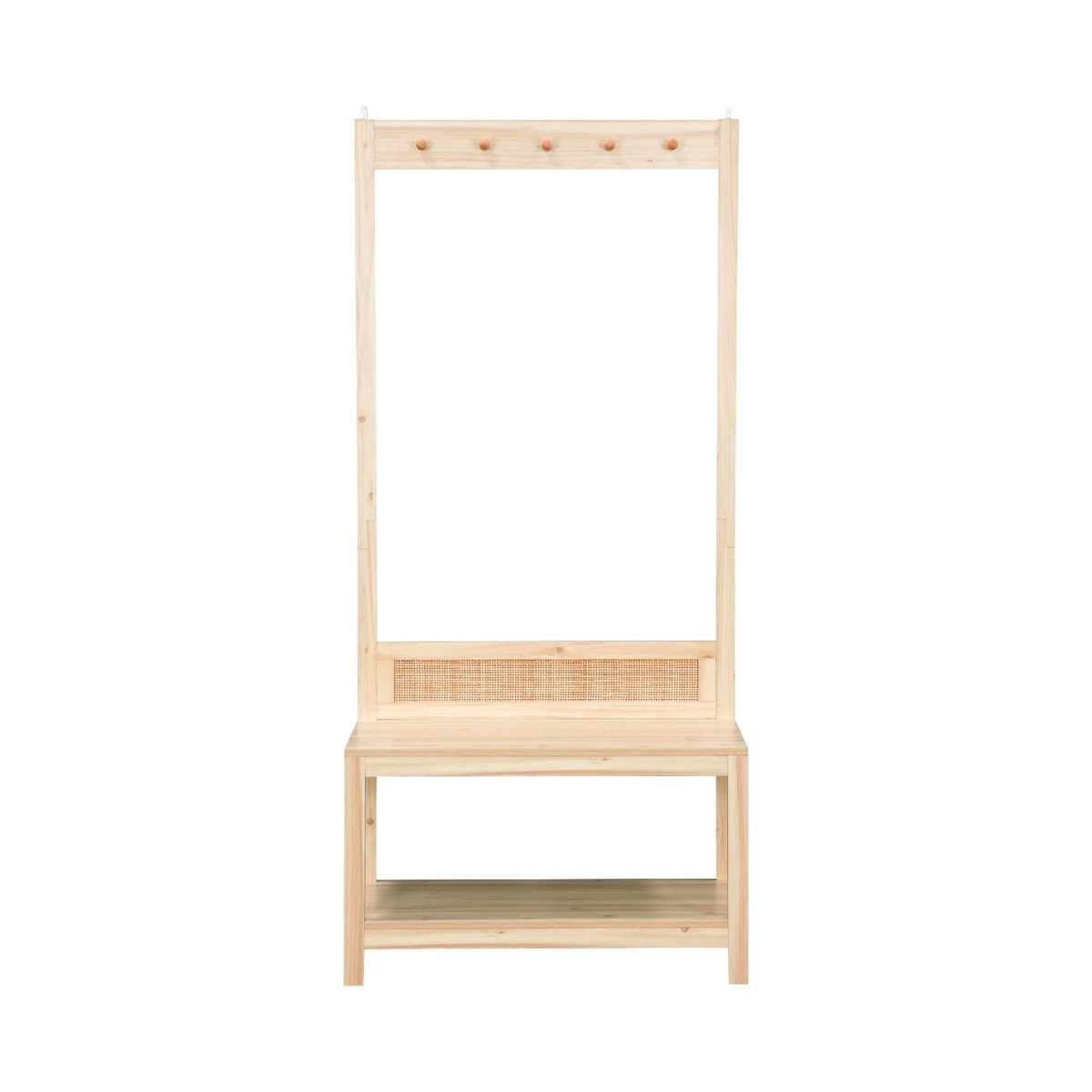 SWEEEK Meuble d'entrée. cannage et décor bois. porte manteau avec étagère