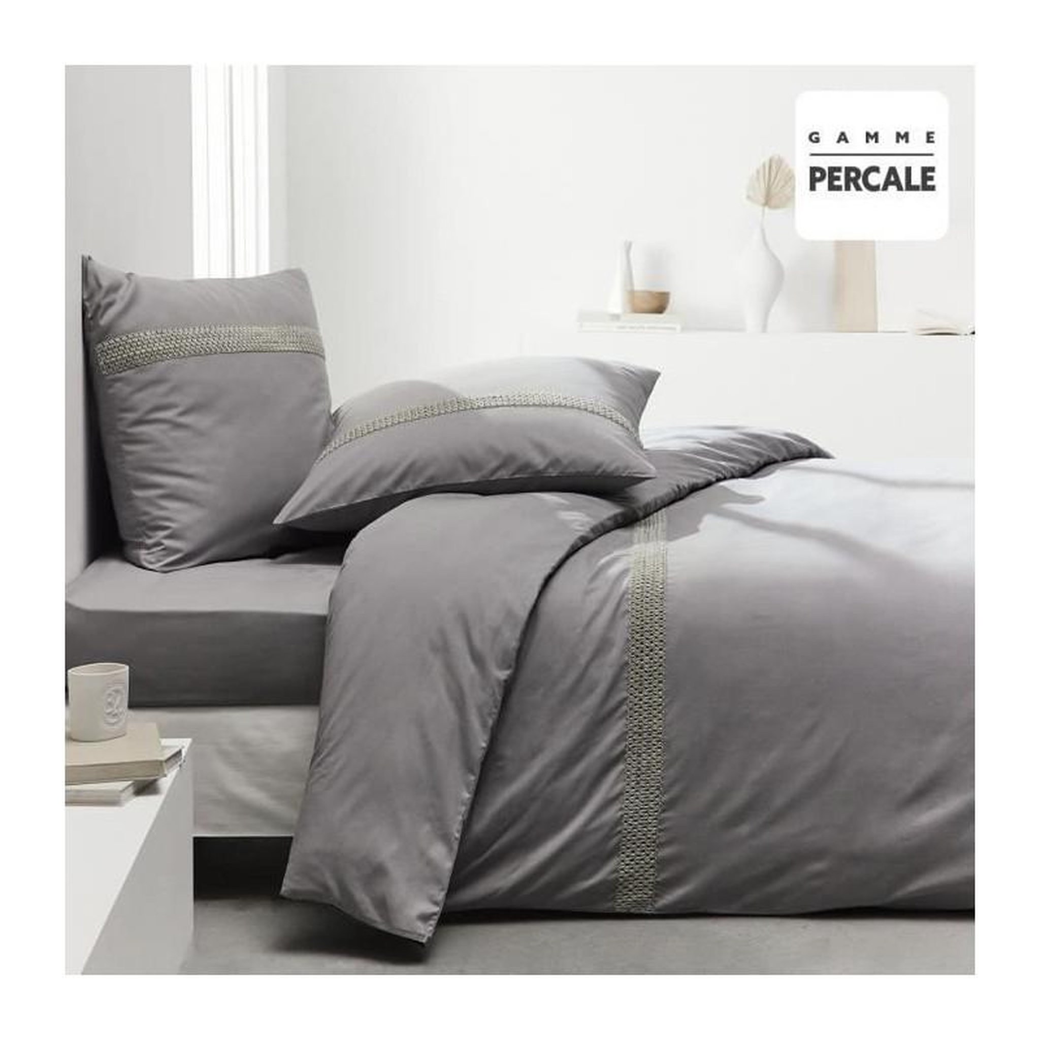 Voir la diapositive 2 : Today Parrure de lit TODAY Prestige - 220 x 240 cm - 2 personnes - 100% Percale finition macramé - Acier