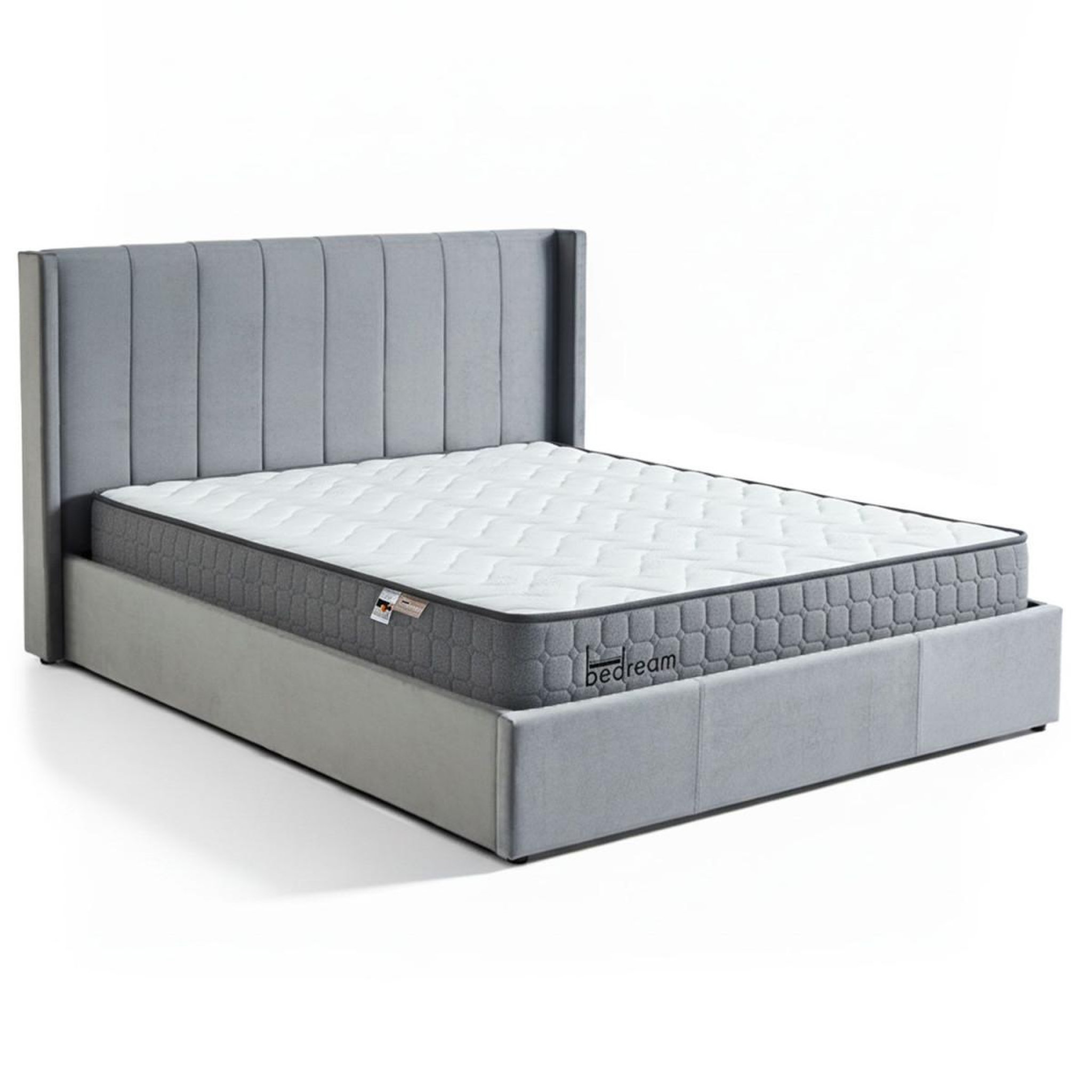 Paris Prix Pack lit coffre en velours & matelas  maggie & goodream  180x200cm gris