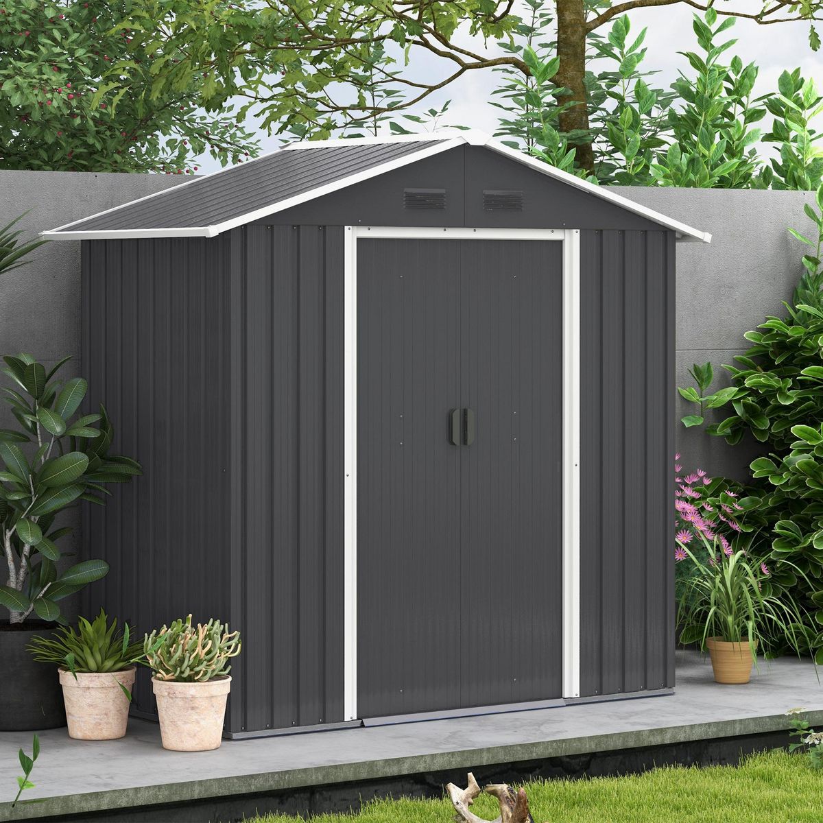 OUTSUNNY Abri de jardin - remise pour outils - cabanon porte verrouillable - dim. 194L x 110l x 184H cm - tôle d'acier anthracite
