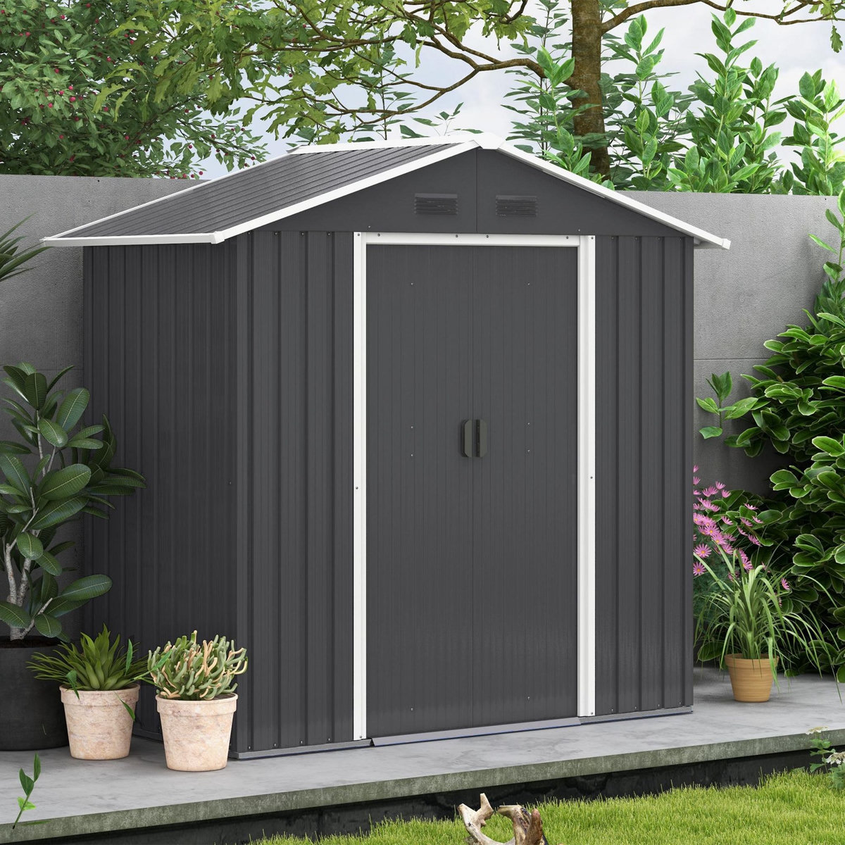 OUTSUNNY Abri de jardin - remise pour outils - cabanon porte verrouillable - dim. 194L x 110l x 184H cm - tôle d'acier anthracite