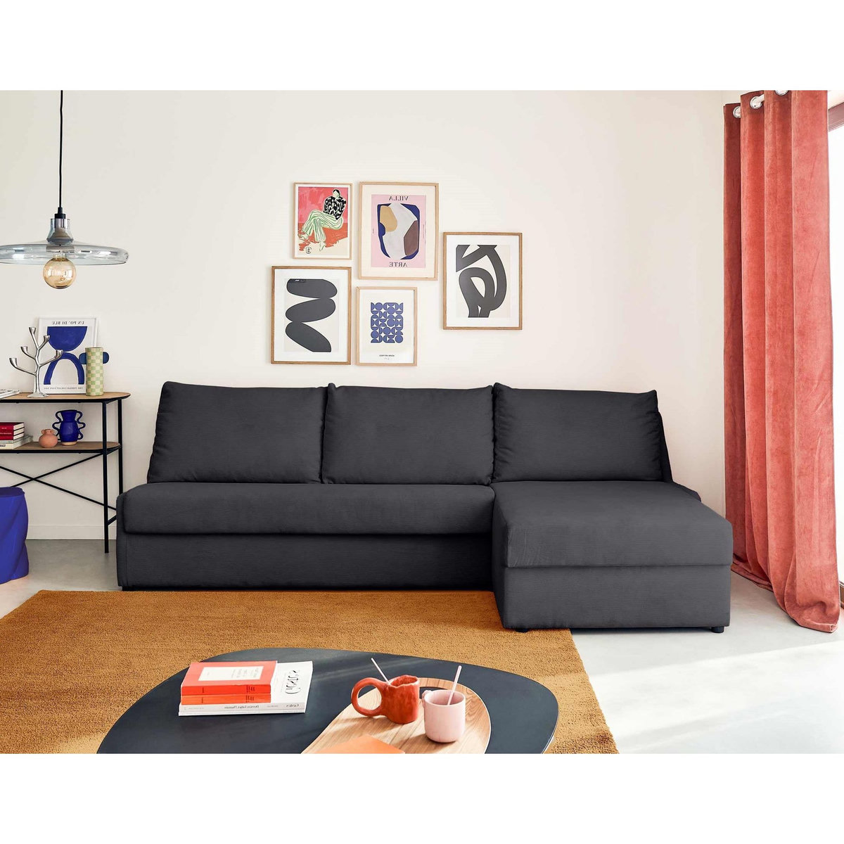 LISA DESIGN Palmira - canapé d'angle droit - 4 places - convertible couchage quotidien - matelas 14 cm - en velours côtelé