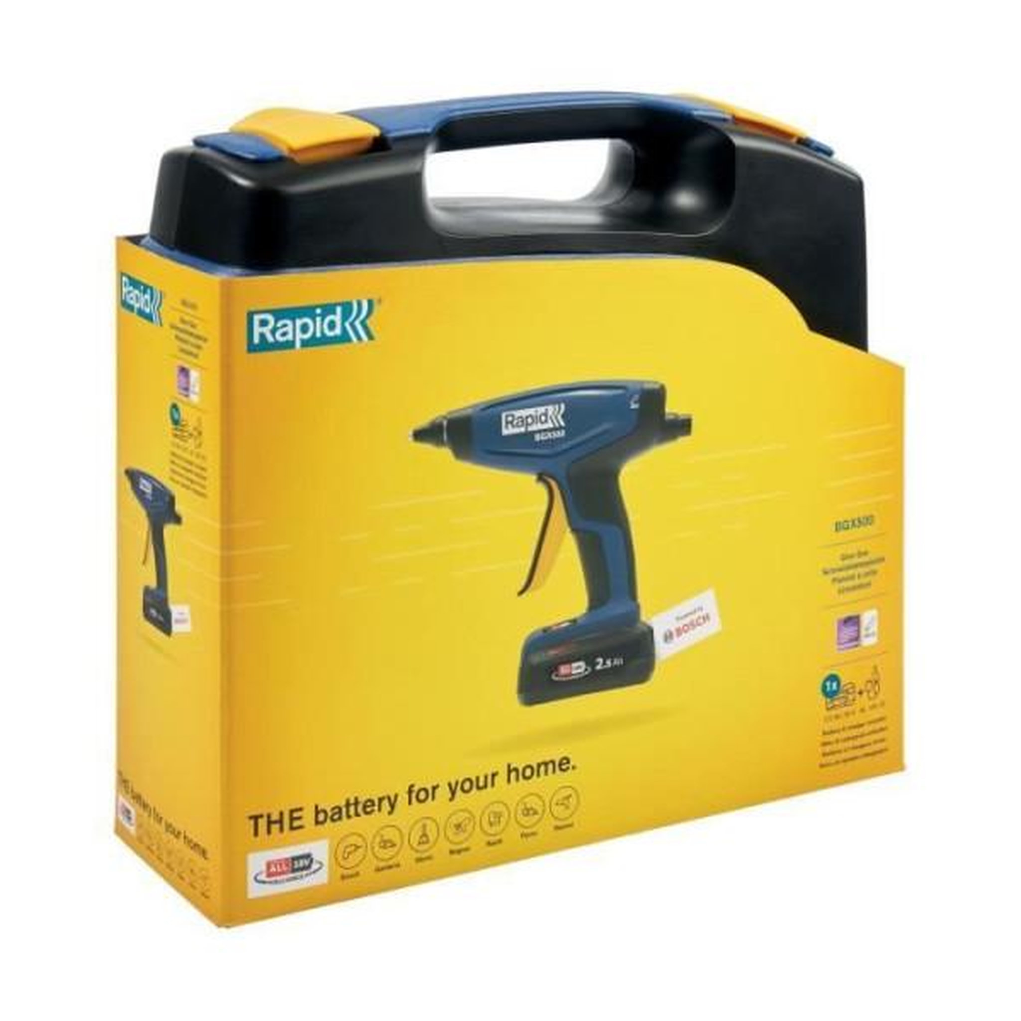 Voir la diapositive 2 : Rapid Pistolet a colle a batterie 18V 900g/h - RAPID - BGX500 - Coffret + batterie 2.5Ah + chargeur