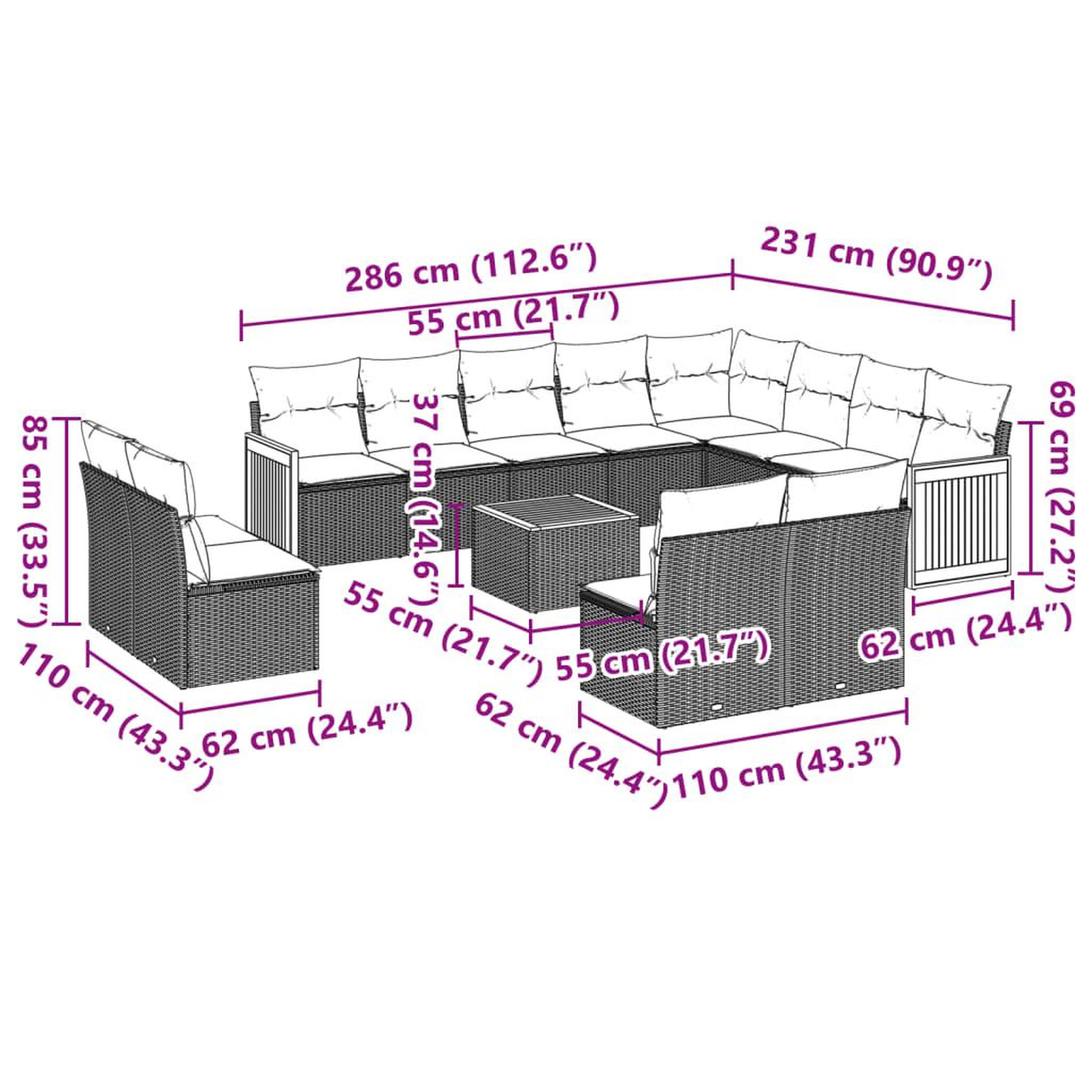 Voir la diapositive 6 : VIDAXL Salon de jardin avec coussins 13 pcs noir resine tressee