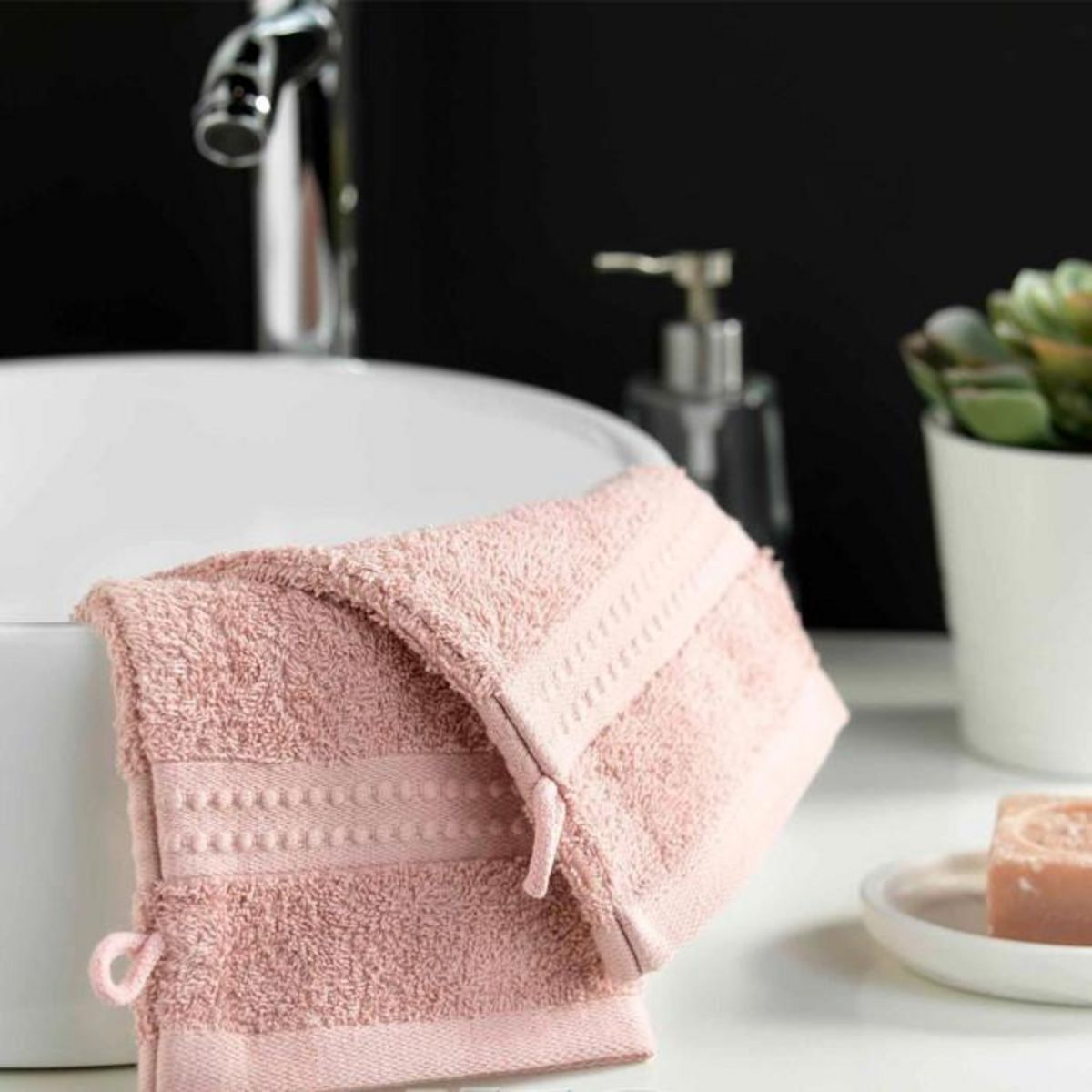 Paris Prix Lot de 2 Gants de Toilette  Excellence  15x21cm Rose Blush