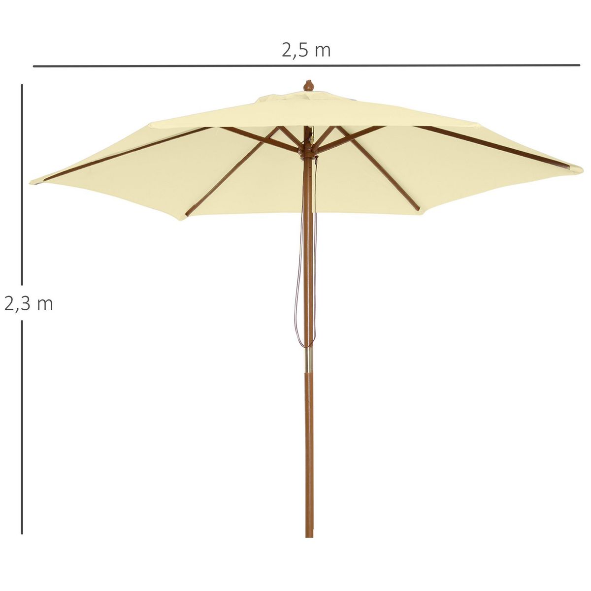 OUTSUNNY Outsunny Parasol droit hexagonal grande taille de jardin Ø 2,5 x 2,3H m bois de bambou crème