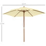 Voir la diapositive 3 : OUTSUNNY Outsunny Parasol droit hexagonal grande taille de jardin Ø 2,5 x 2,3H m bois de bambou crème