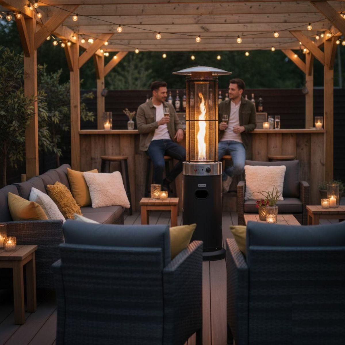 Kemper Parasol Chauffant Gaz 11KW Flamme vive 360° Allumage Piezo, Chauffage Extérieur de terrasse KEMPER