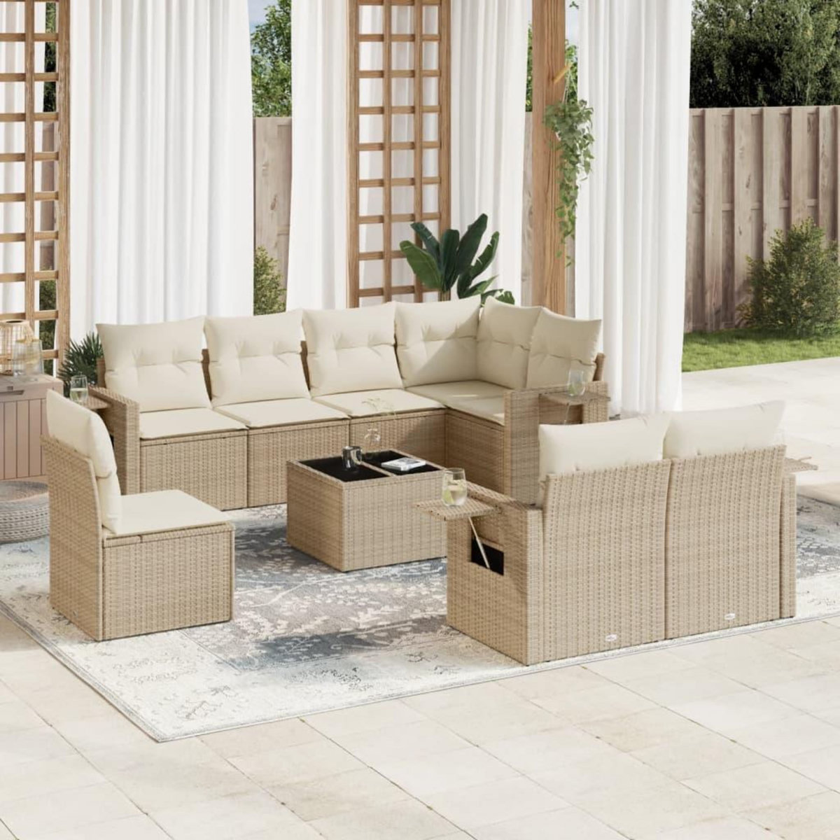 VIDAXL Salon de jardin avec coussins 9 pcs beige resine tressee