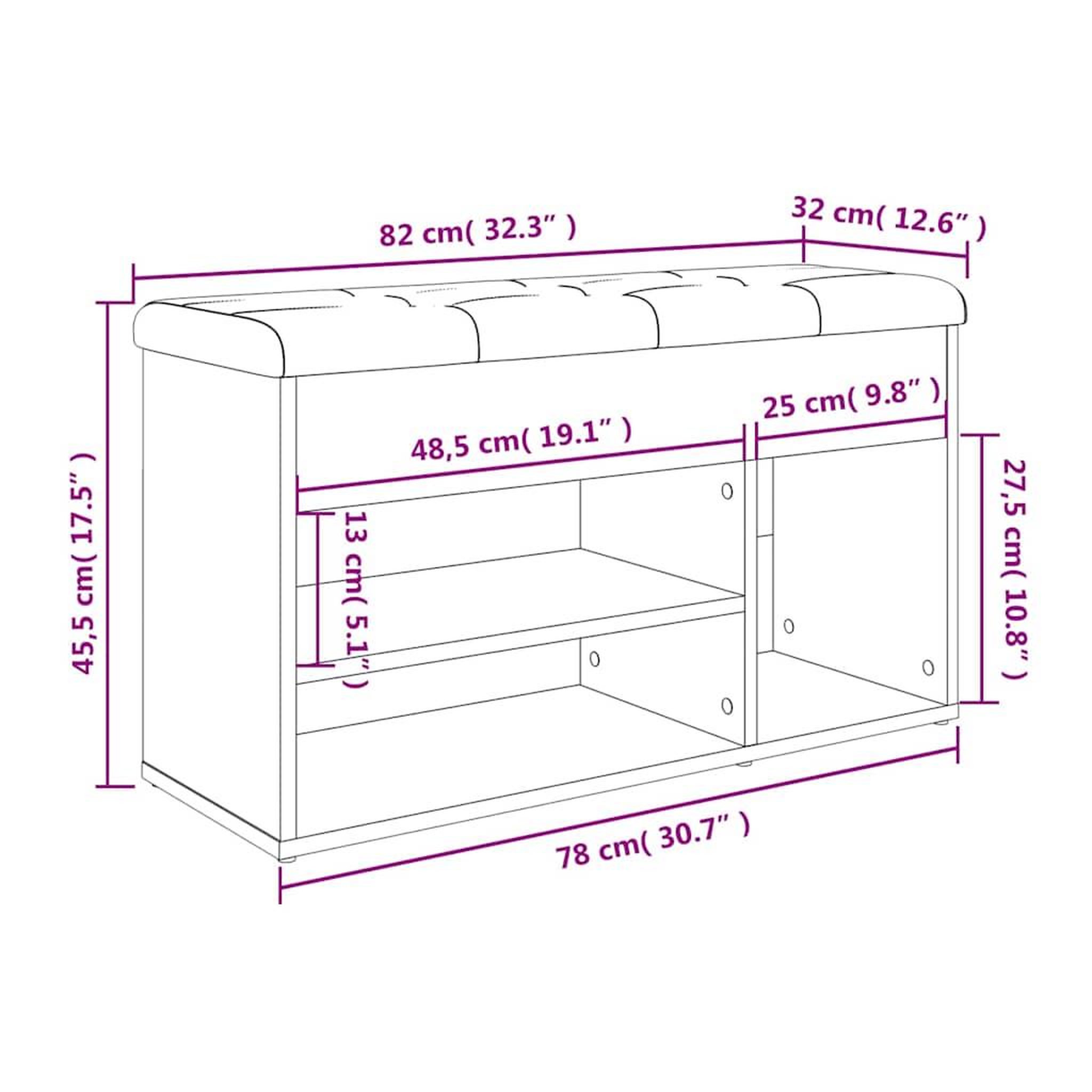 Voir la diapositive 6 : VIDAXL Banc a chaussures gris beton 82x32x45,5 cm bois d'ingenierie