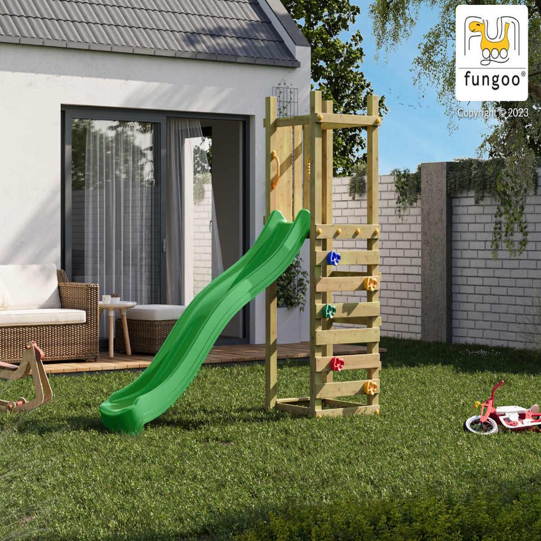 Voir la diapositive 4 : Fungoo Aire de jeux funny 3 light avec tour et mur d'escalade - fungoo