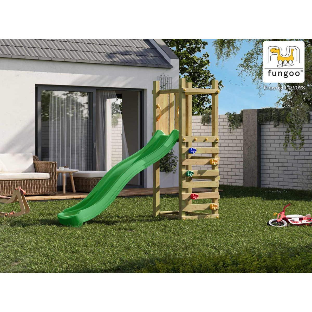 Fungoo Aire de jeux Funny 3 Light avec tour et mur d'escalade - Fungoo