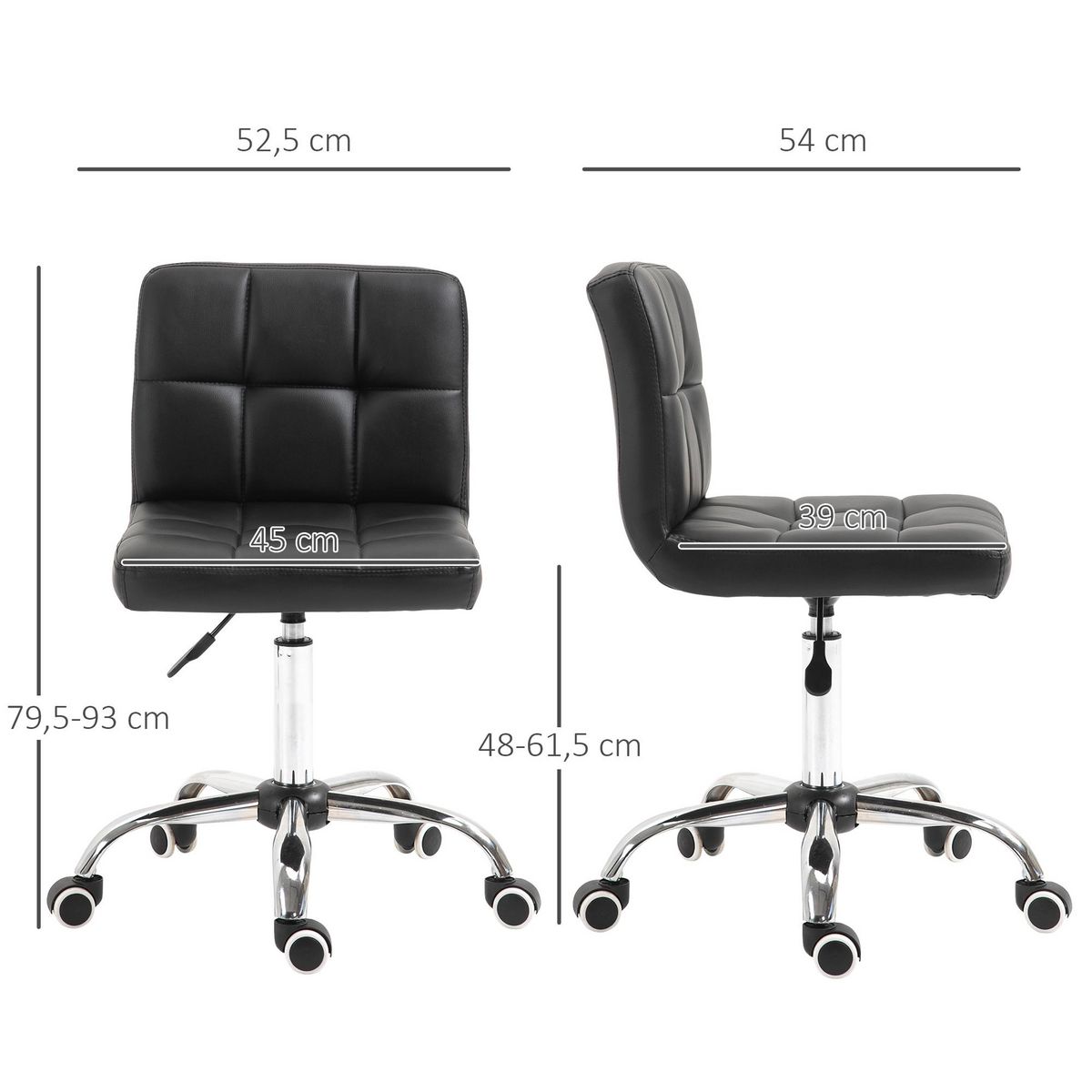 VINSETTO Vinsetto Chaise de bureau capitonnée hauteur réglable pivotant 360° piètement chromé revêtement synthétique noir