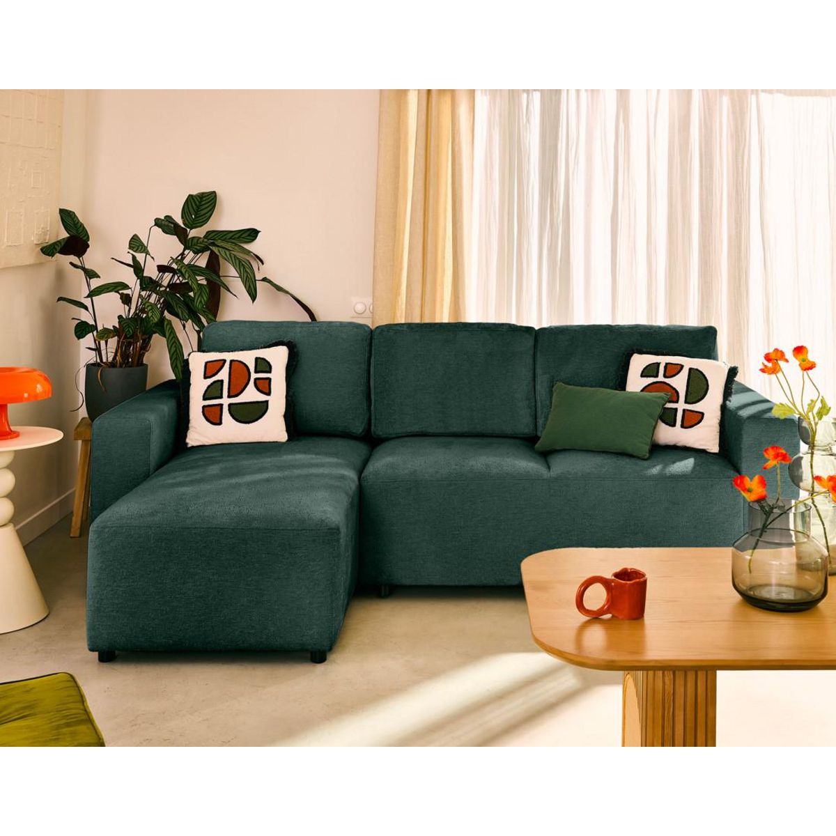 LISA DESIGN Livy - canapé d'angle réversible 4 places convertible avec coffre en velours texturé