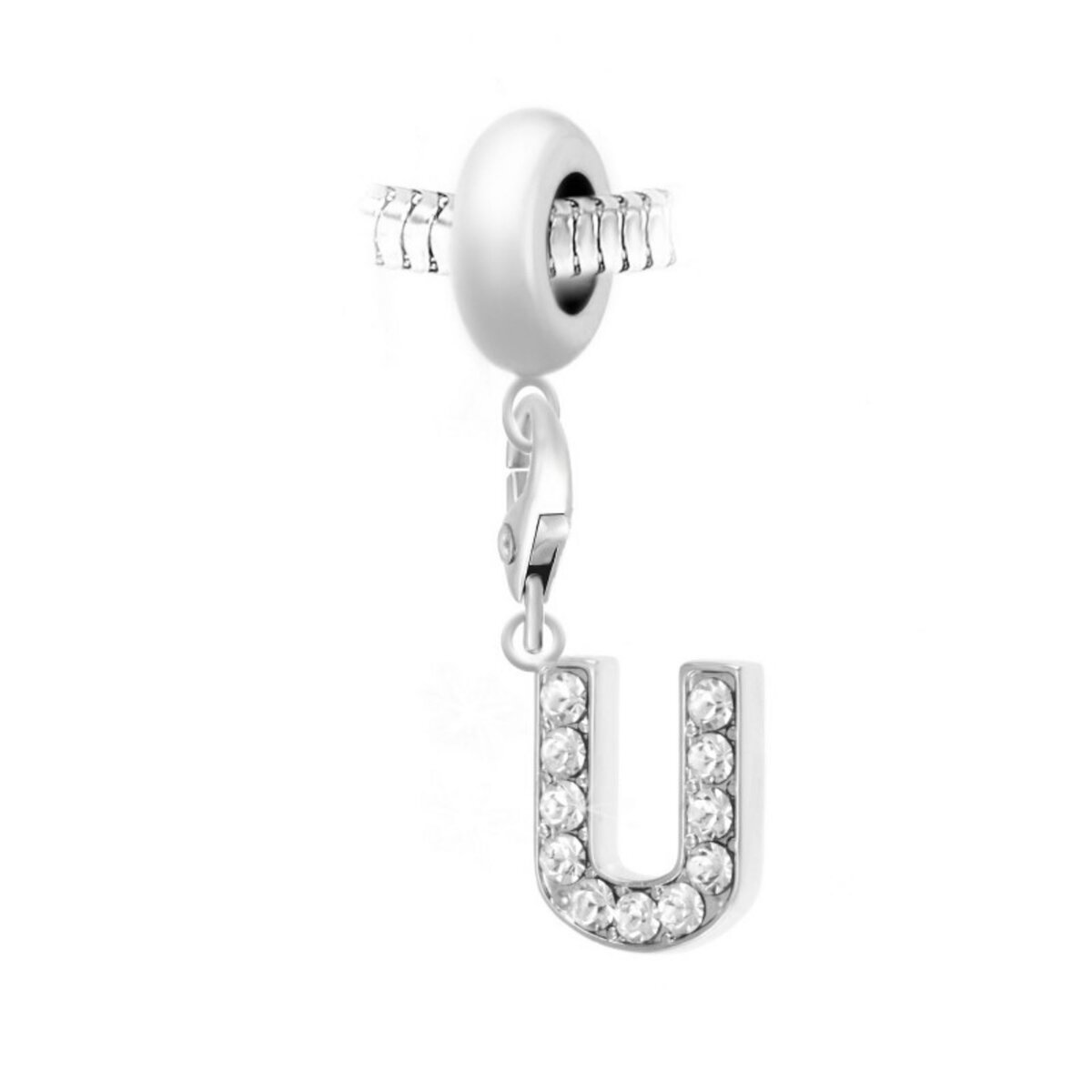 SC CRYSTAL Charm perle SC Crystal en acier avec pendentif lettre U ornée de Cristaux scintillants