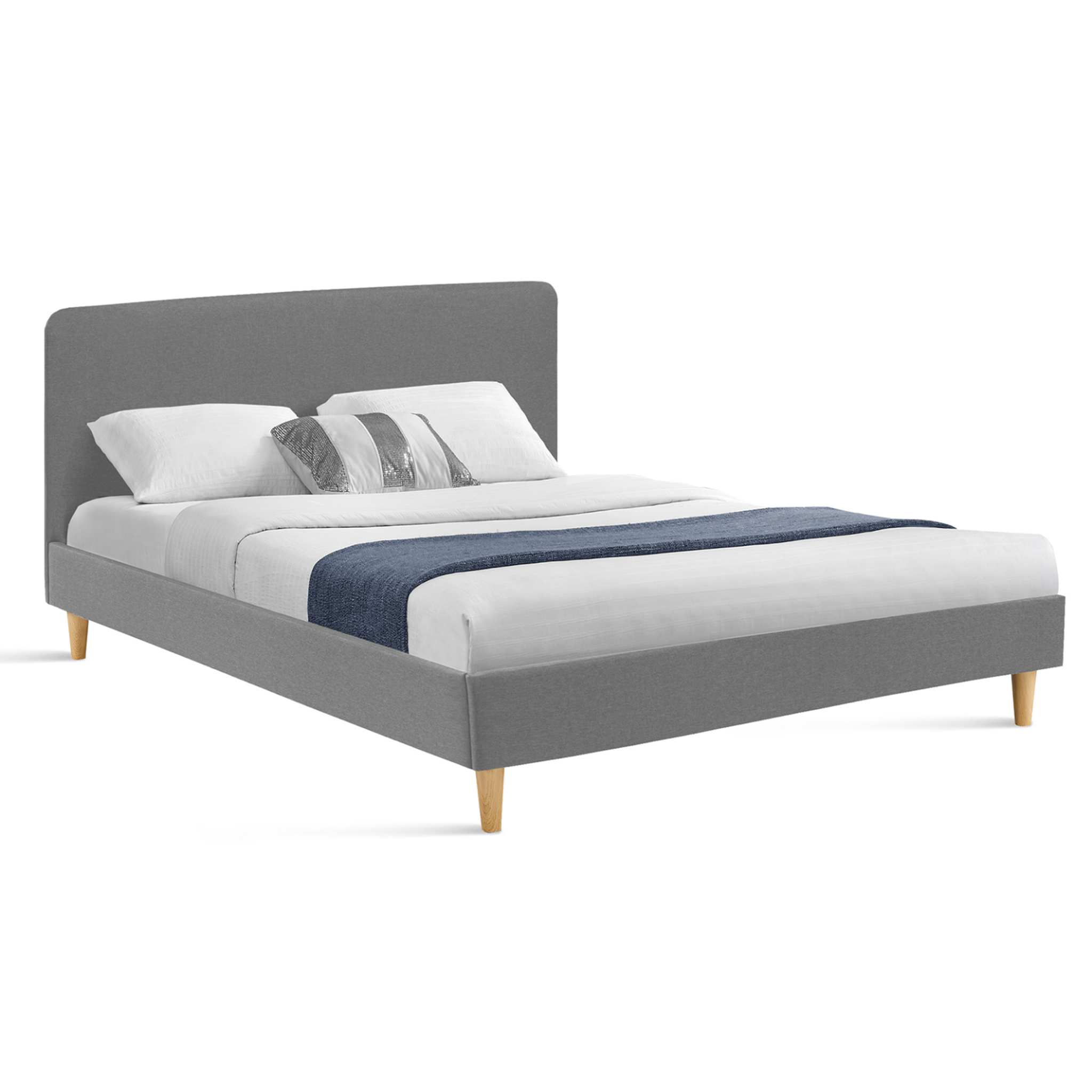 ID MARKET Lit double scandinave balta avec tête de lit et sommier 160 x 200 cm tissu gris clair