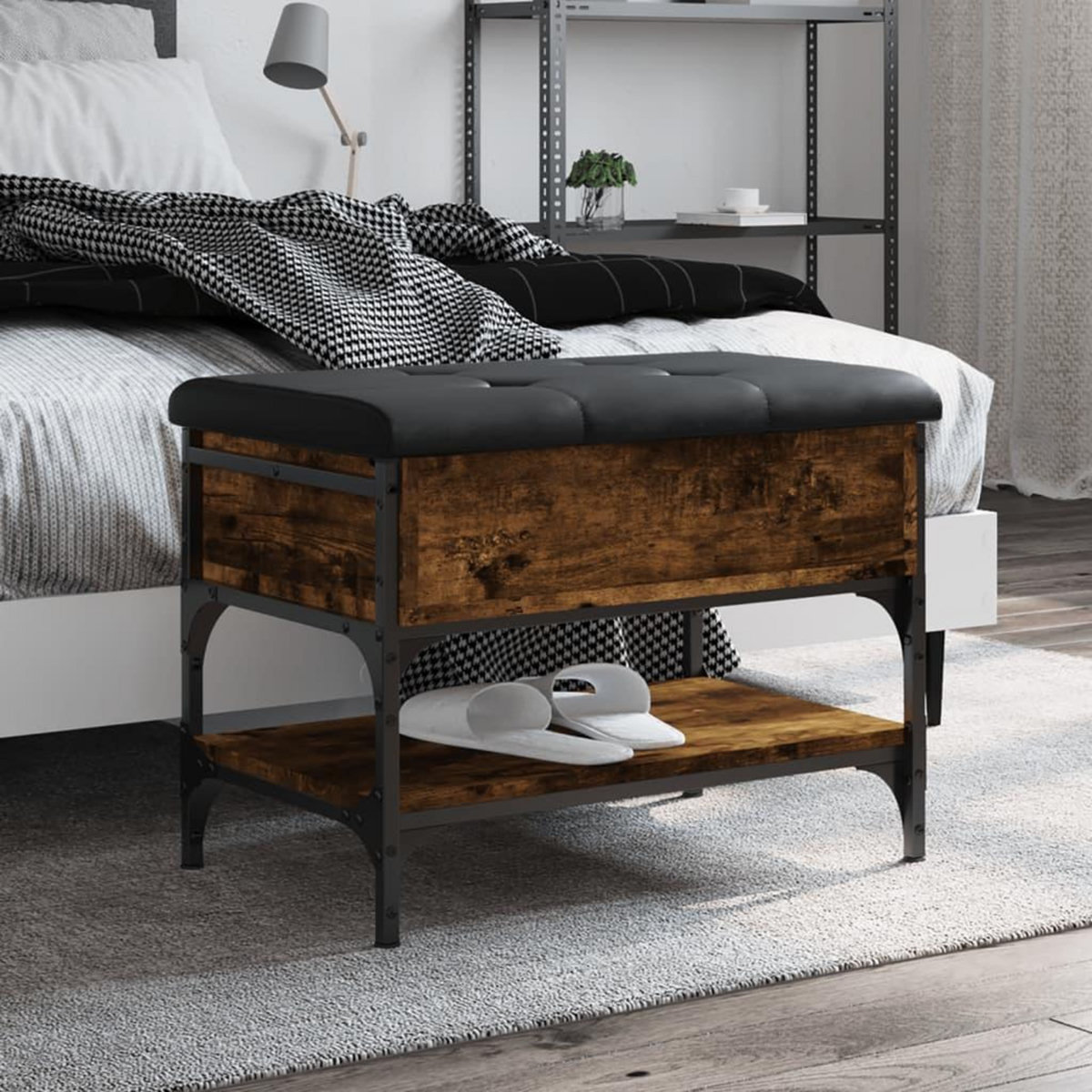 VIDAXL Banc a chaussures chene fume 62x42x45 cm bois d'ingenierie