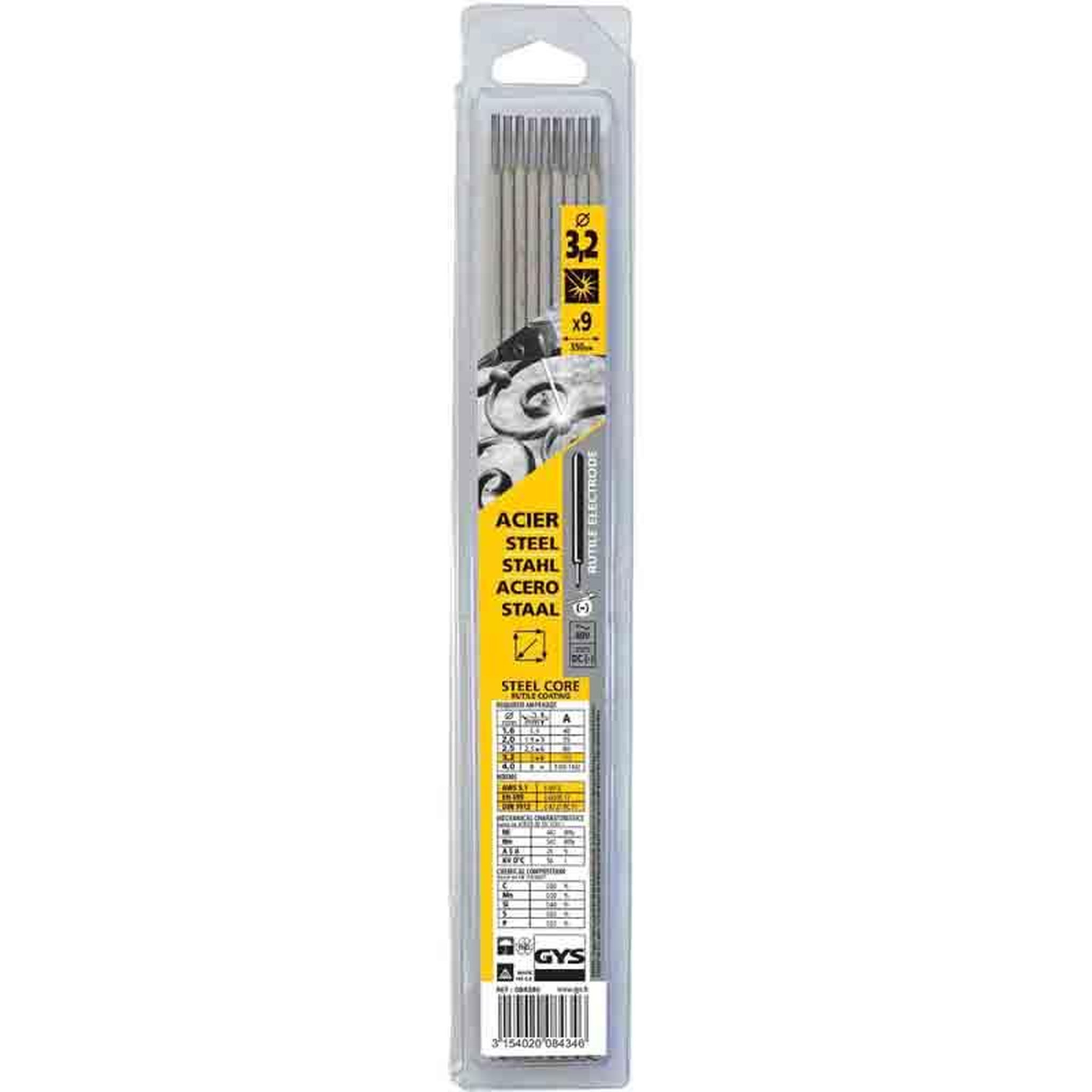 GYS 9 Electrodes traditionnelles acier rutile Ø3,2 mm