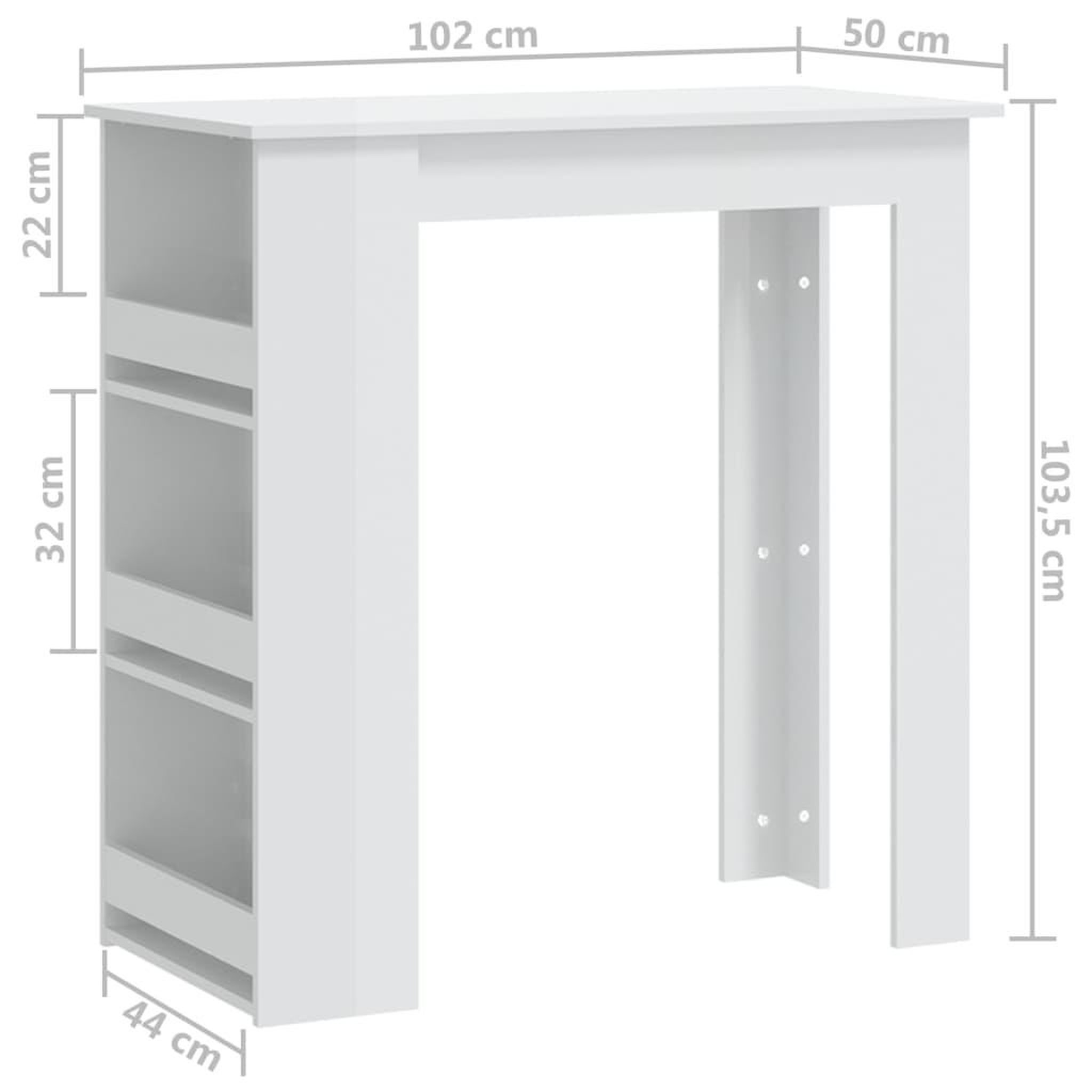 Voir la diapositive 6 : VIDAXL Table de bar etagere de rangement Blanc brillant 102x50x103,5cm