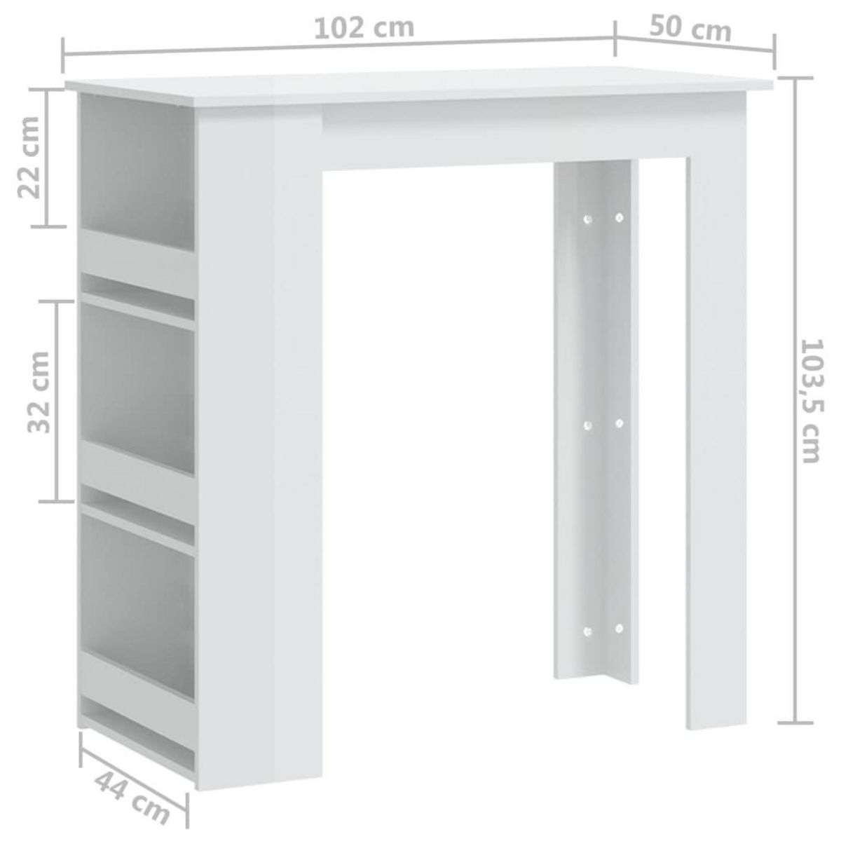 VIDAXL Table de bar etagere de rangement Blanc brillant 102x50x103,5cm