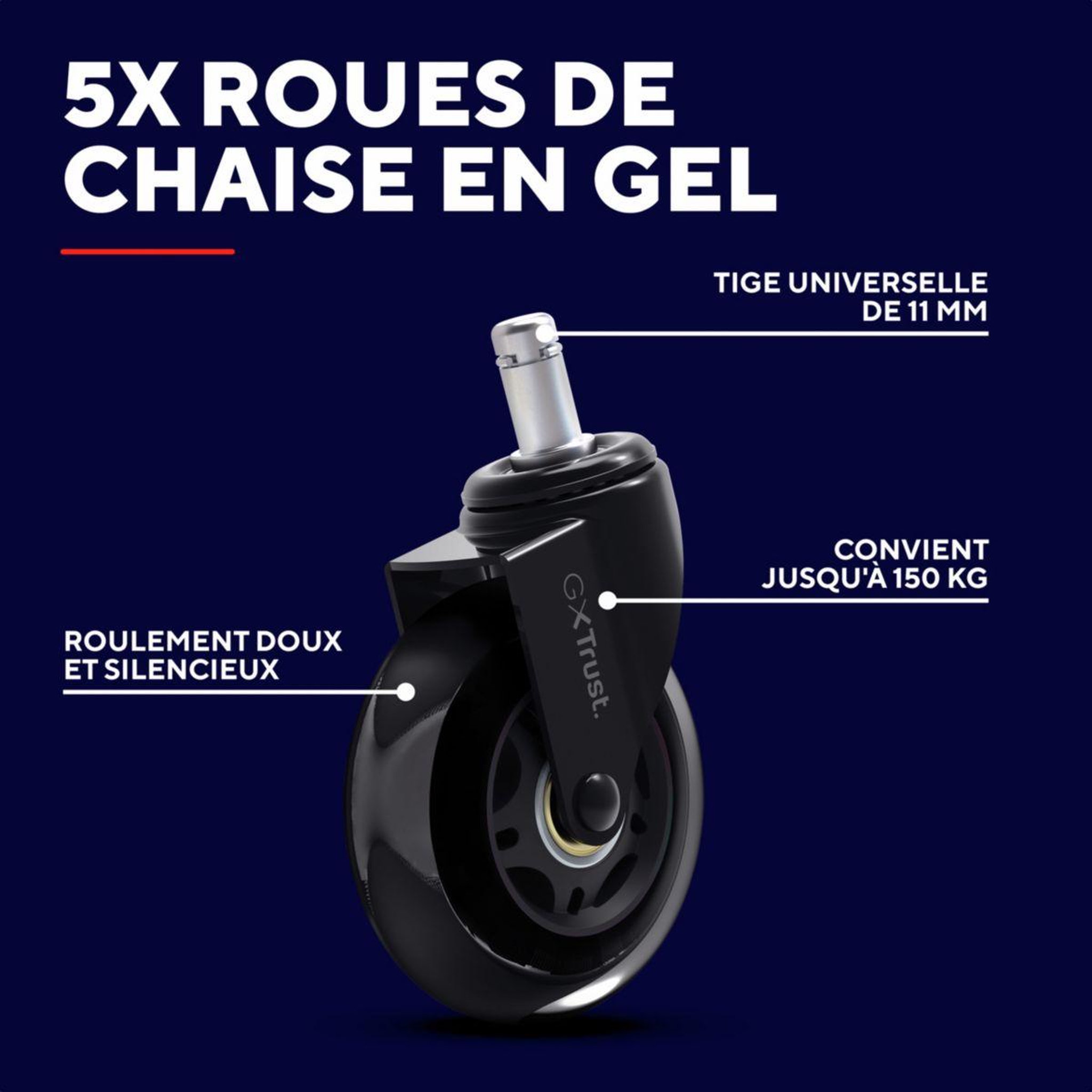 Voir la diapositive 5 : Trust Accessoire de bureau pack de 5 roulettes de chaise en gel