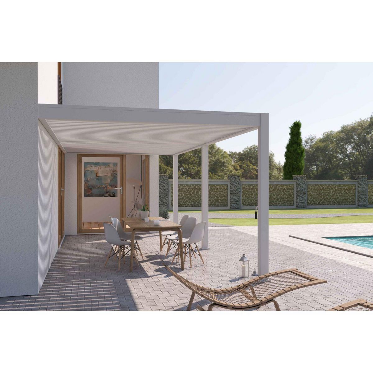 Pergola Bioclimatique adossée 3x6 m - Aluminium - Blanc -  VS OmBREA®