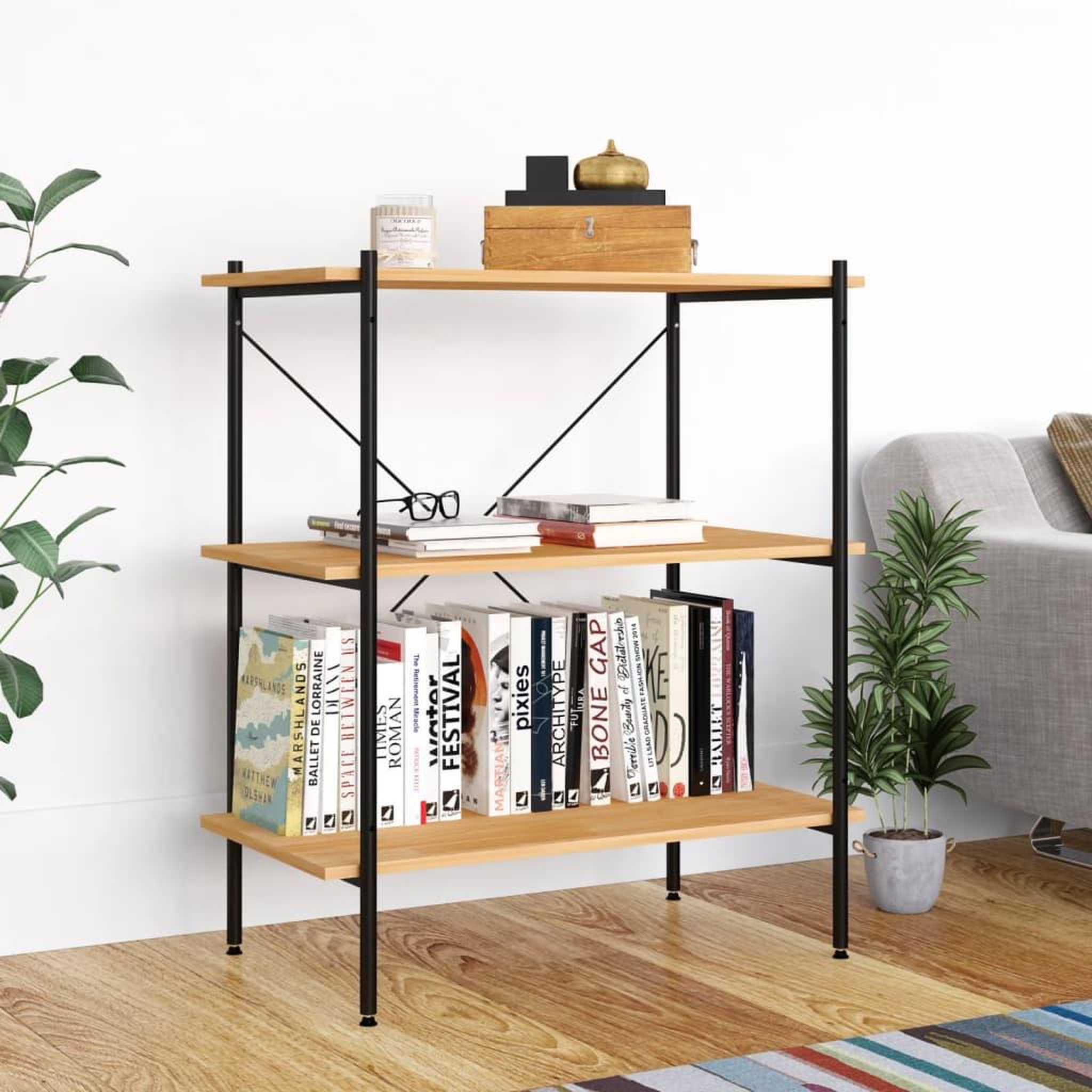 Voir la diapositive 1 : VIDAXL Etagere a 3 niveaux Noir et chene 80x40x92 cm