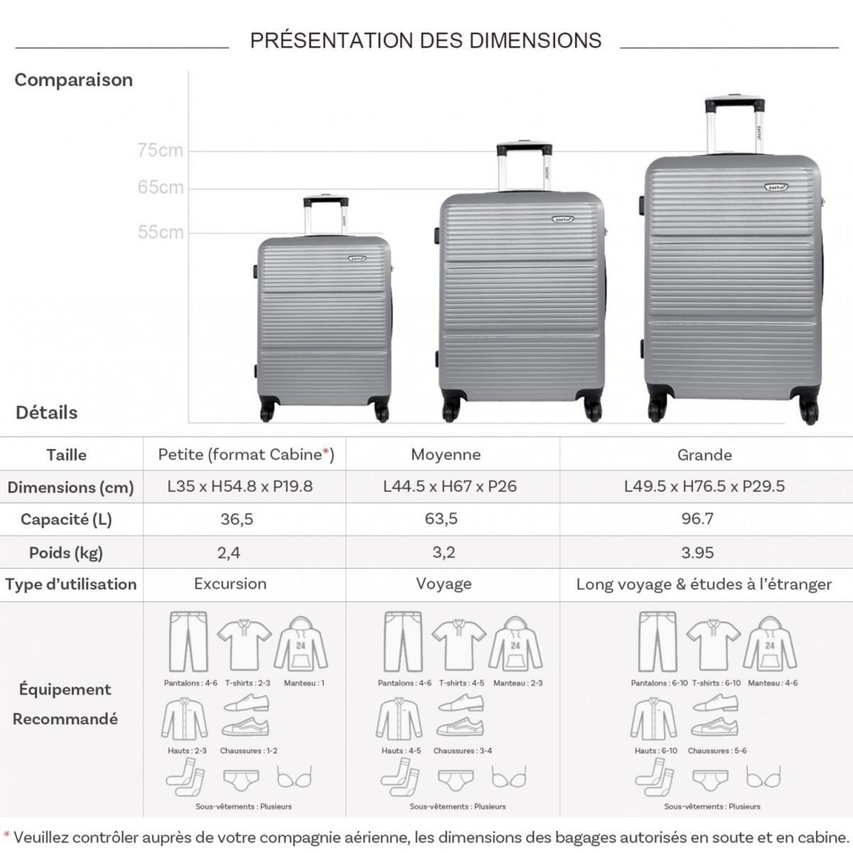 Cactus Lot 3 valises rigides dont 1 valise cabine