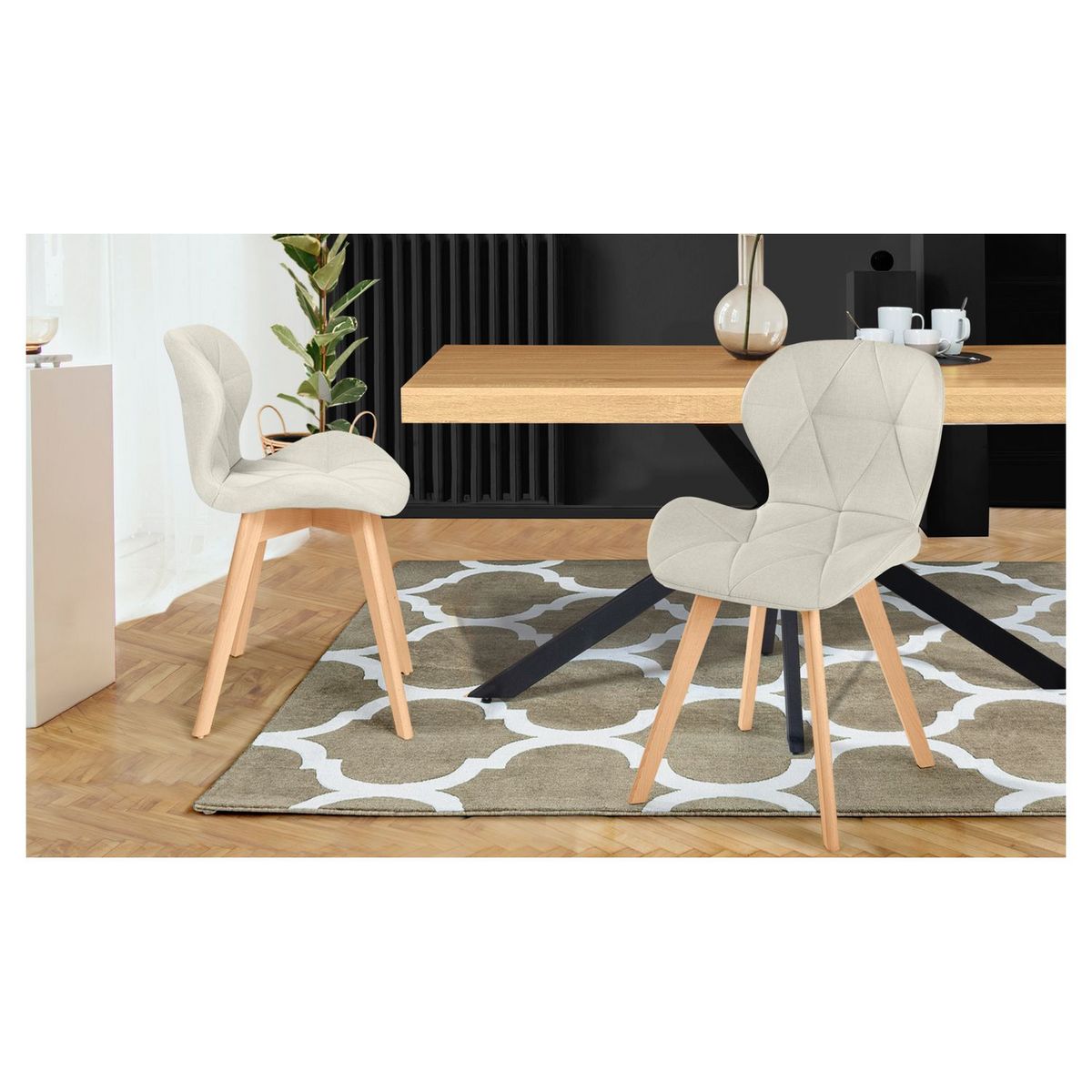 Lot de 2 chaises en tissu style scandinave pieds bois massif GAYA