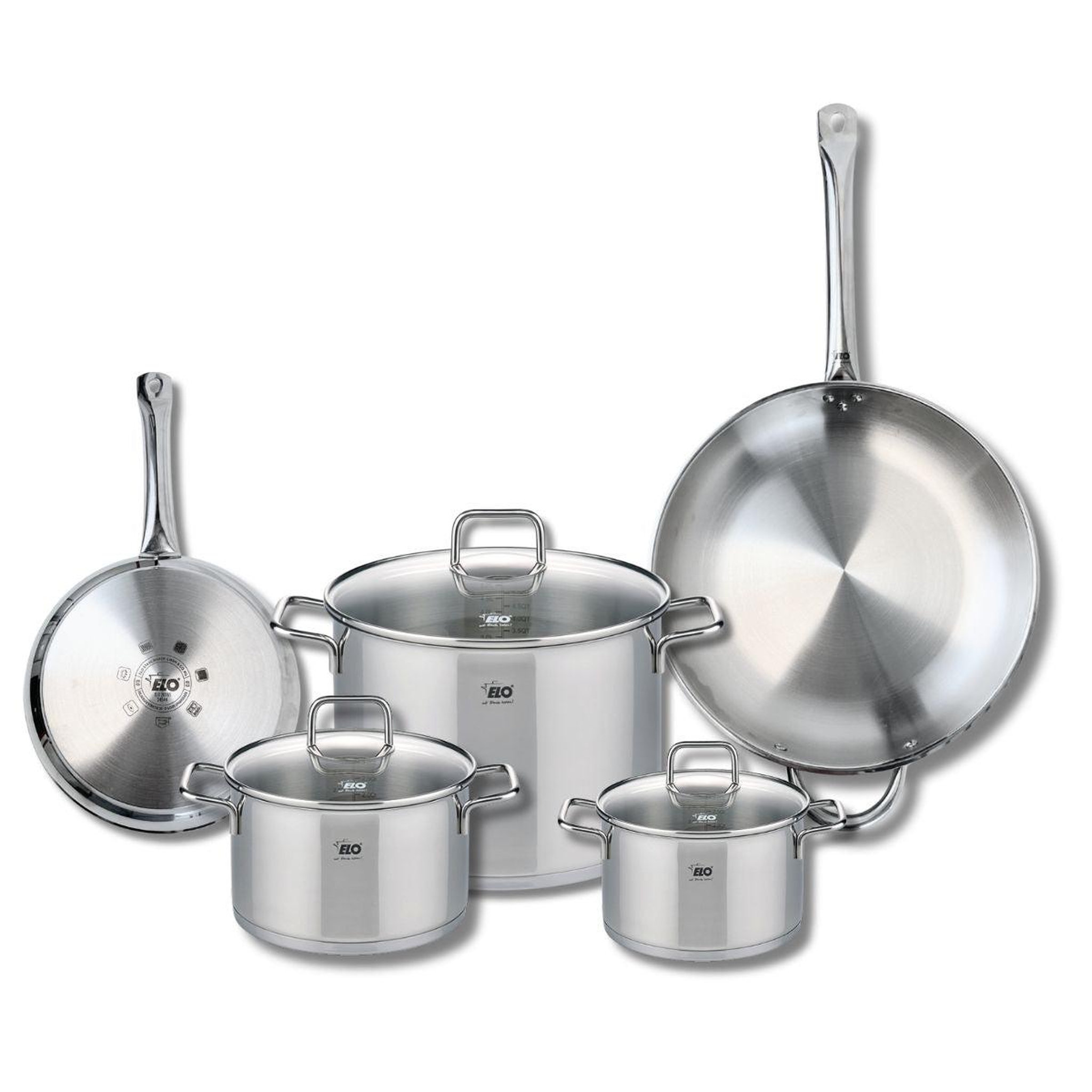 ELO Ensemble de 2 poêles de cuisson 24 et 32 cm et 3 faitouts 16, 20 et 26 cm elo profi citrin