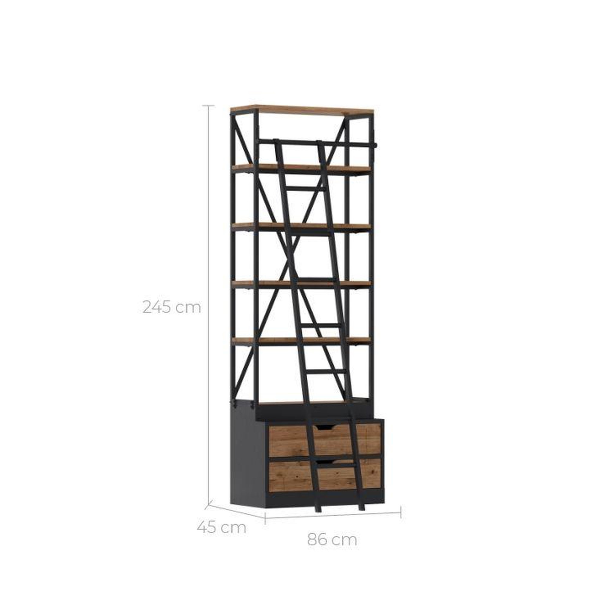 Voir la diapositive 4 : MAISON PAVANE Petite bibliothèque 86 cm en bois et métal-kasi