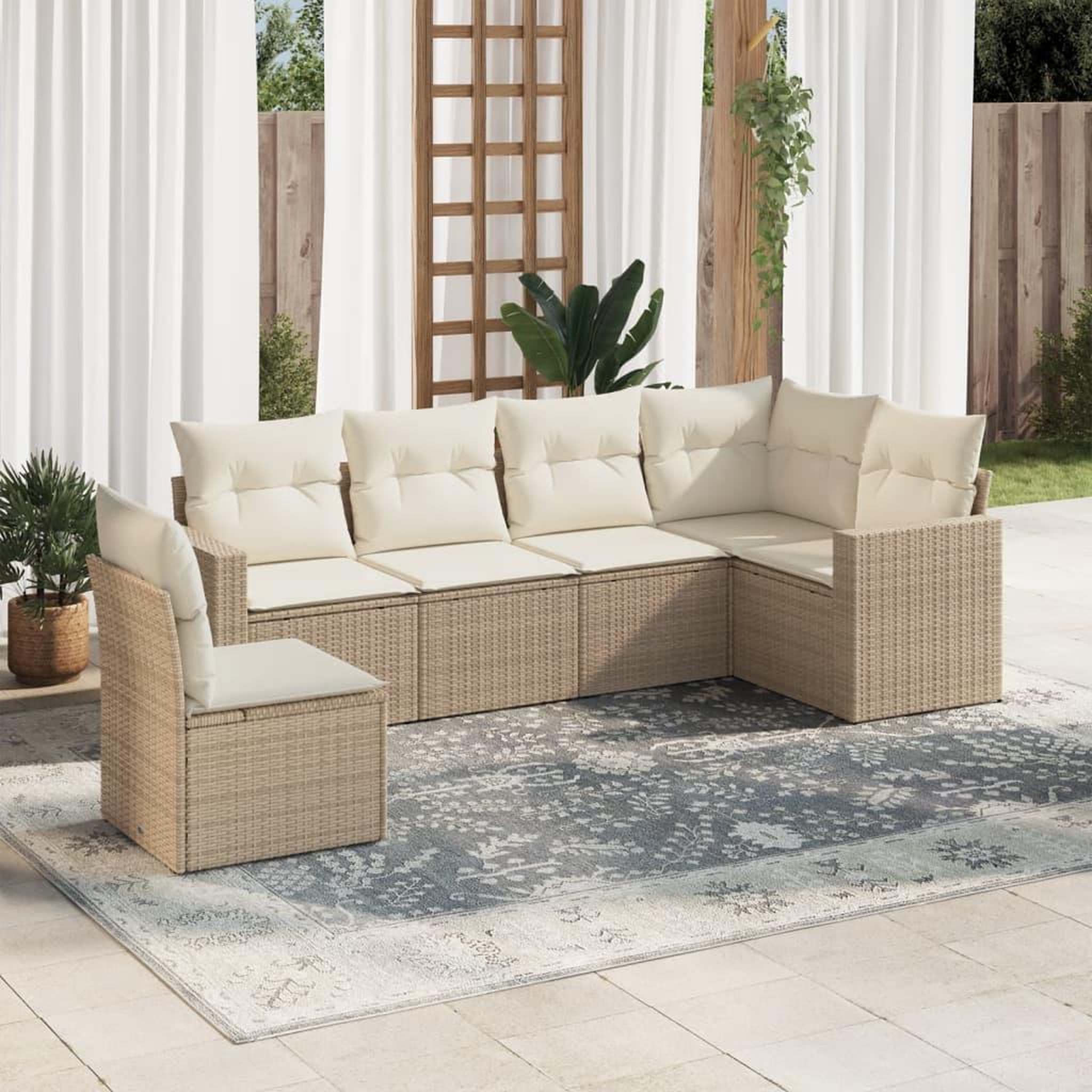 VIDAXL Salon de jardin avec coussins 6 pcs beige resine tressee
