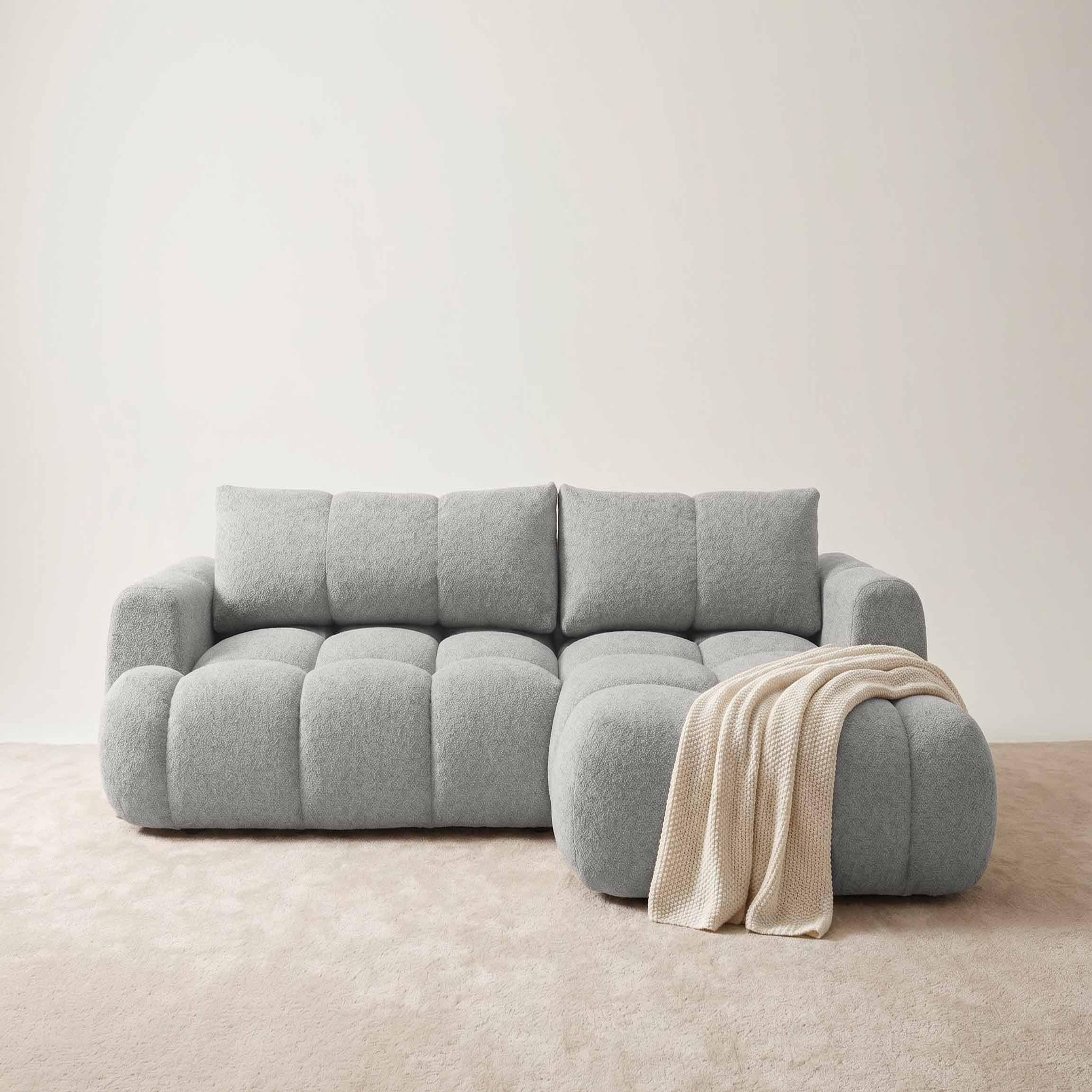 Voir la diapositive 2 : BEST MOBILIER Yulin - canapé d'angle droit 4 places convertible avec coffre en tissu bouclette
