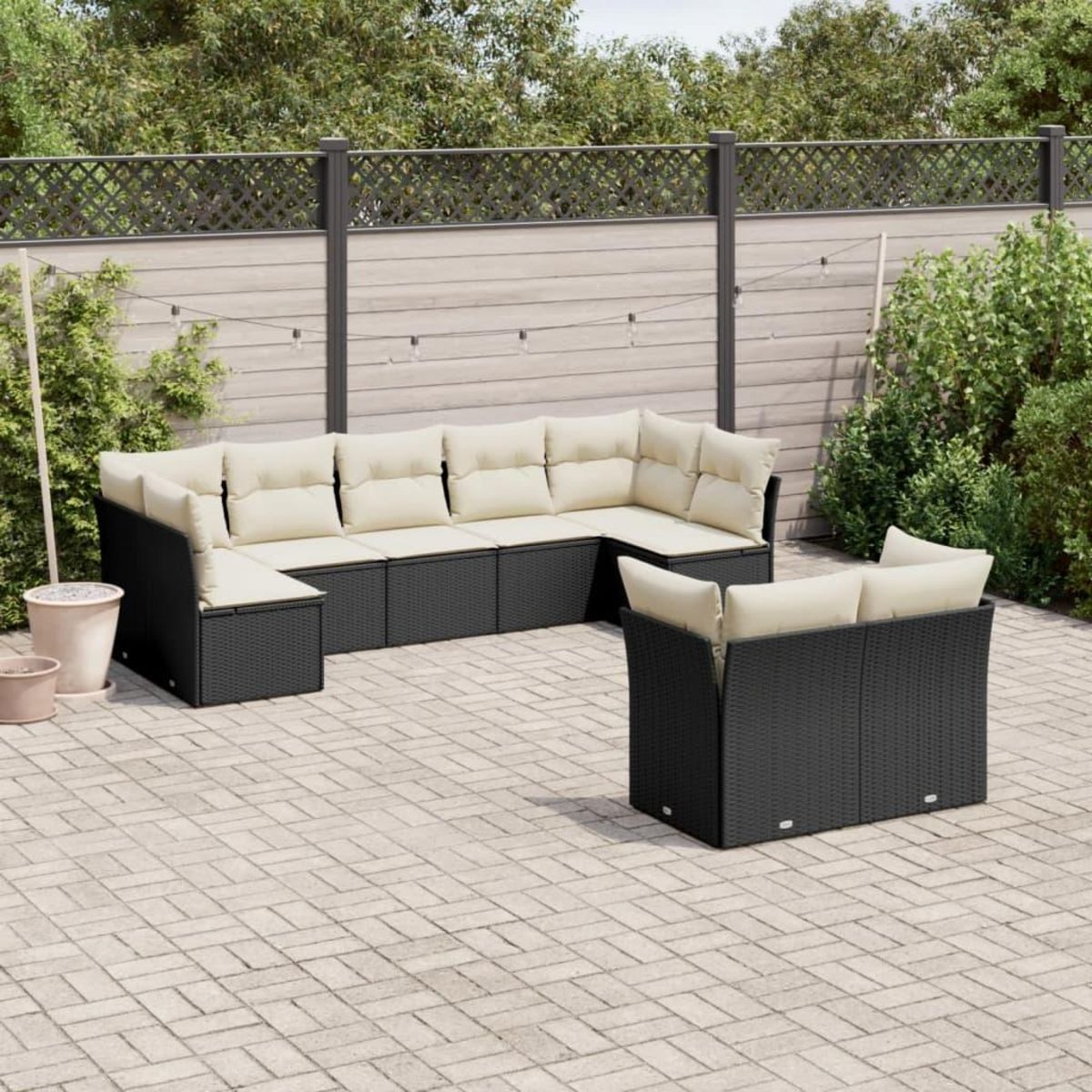 VIDAXL Salon de jardin 9 pcs avec coussins noir resine tressee