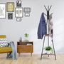 Voir la diapositive 2 : HOMCOM HOMCOM Porte-manteau trépied style industriel branches 2 étagères + 6 patères dim. 52L x 46l x 182H cm métal noir panneaux particules boisés