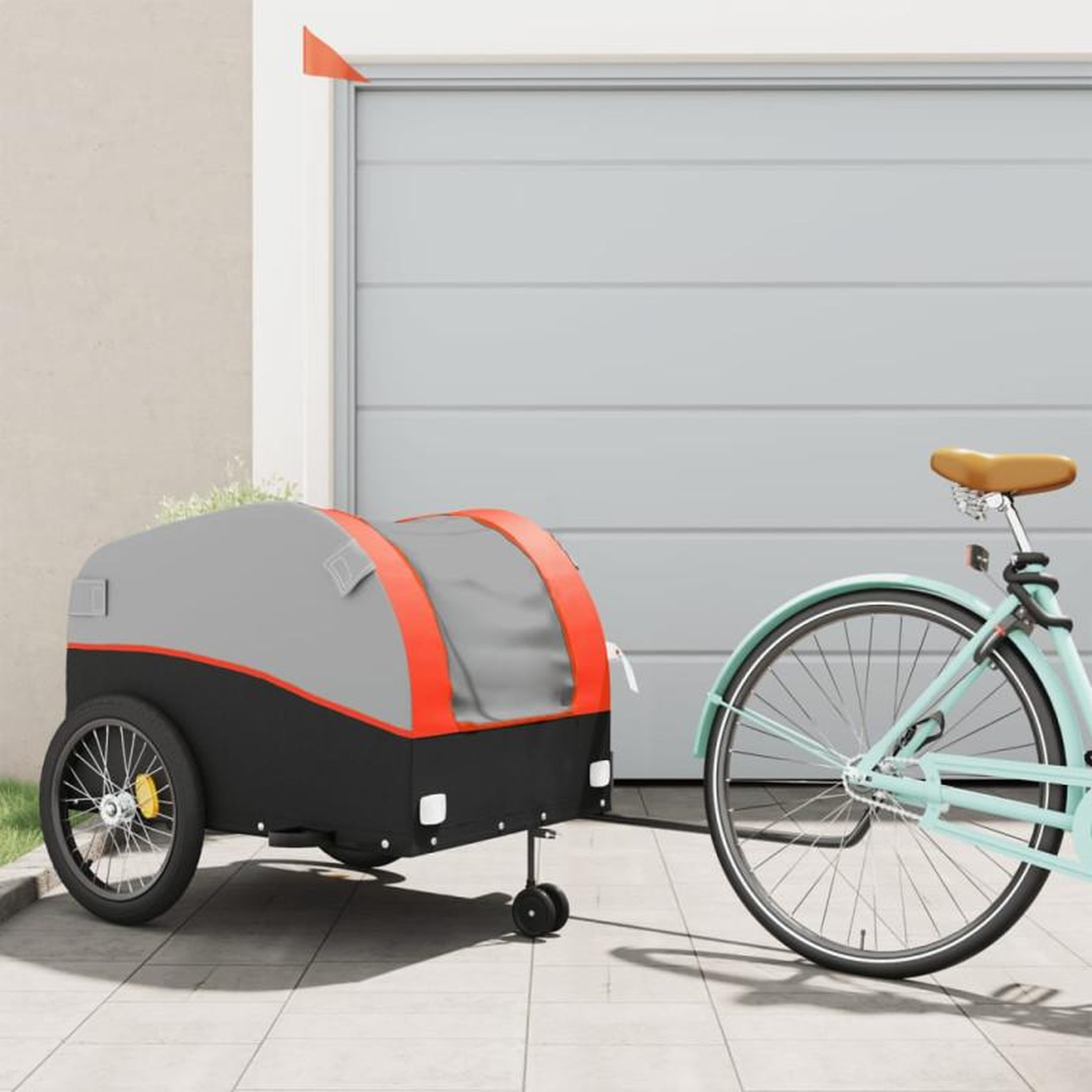 VIDAXL Remorque de vélo noir et orange 45 kg fer