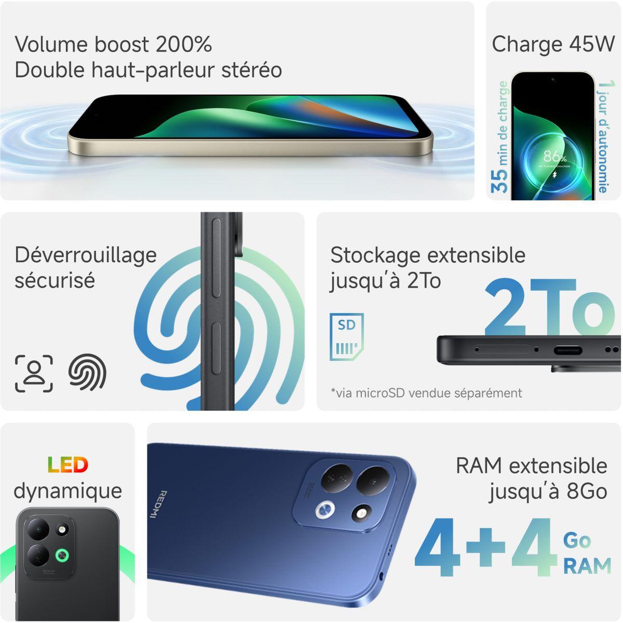 Voir la diapositive 4 : XIAOMI Smartphone Redmi 17 128Go Bleu 4G