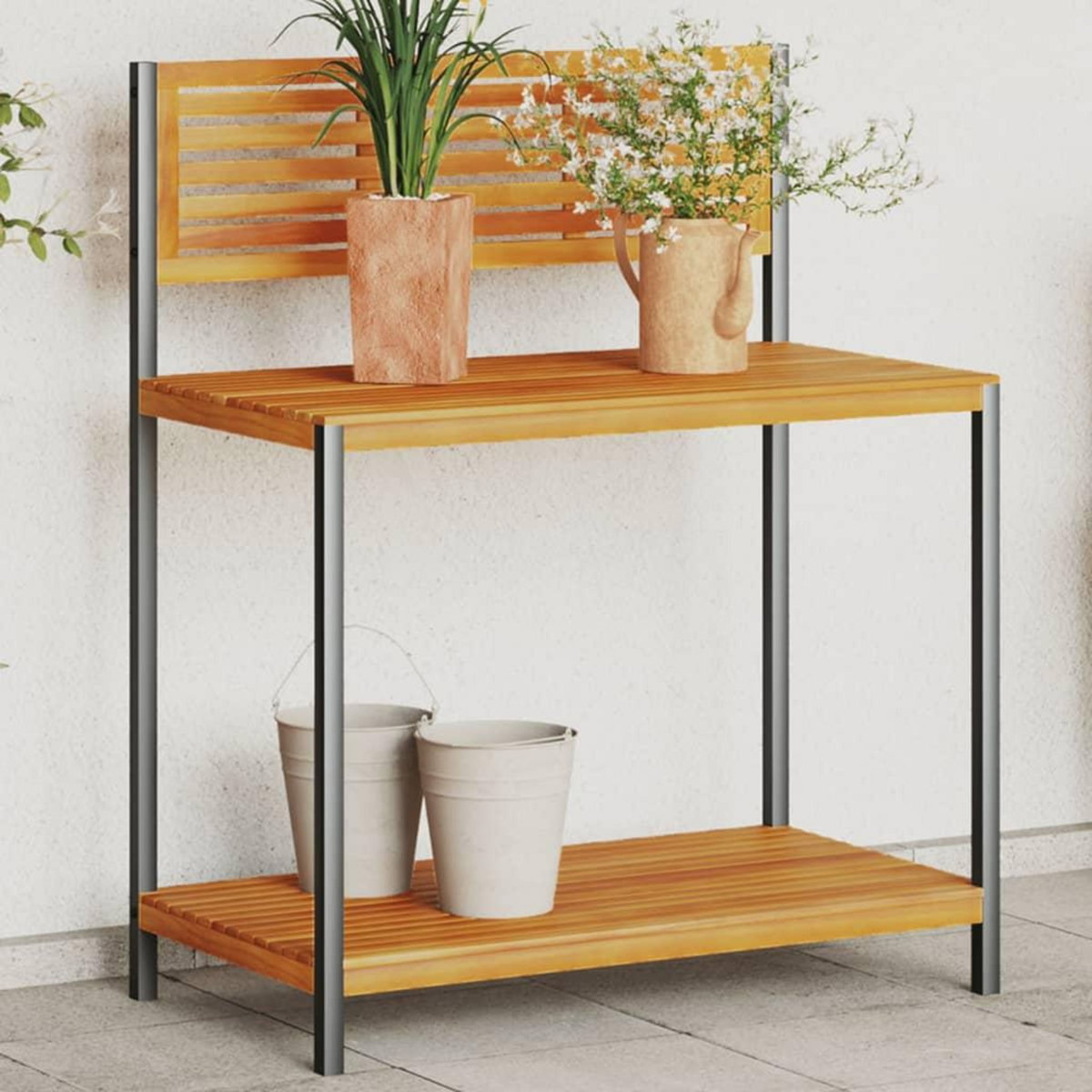 VIDAXL Table de travail de jardin bois d'acacia solide et acier