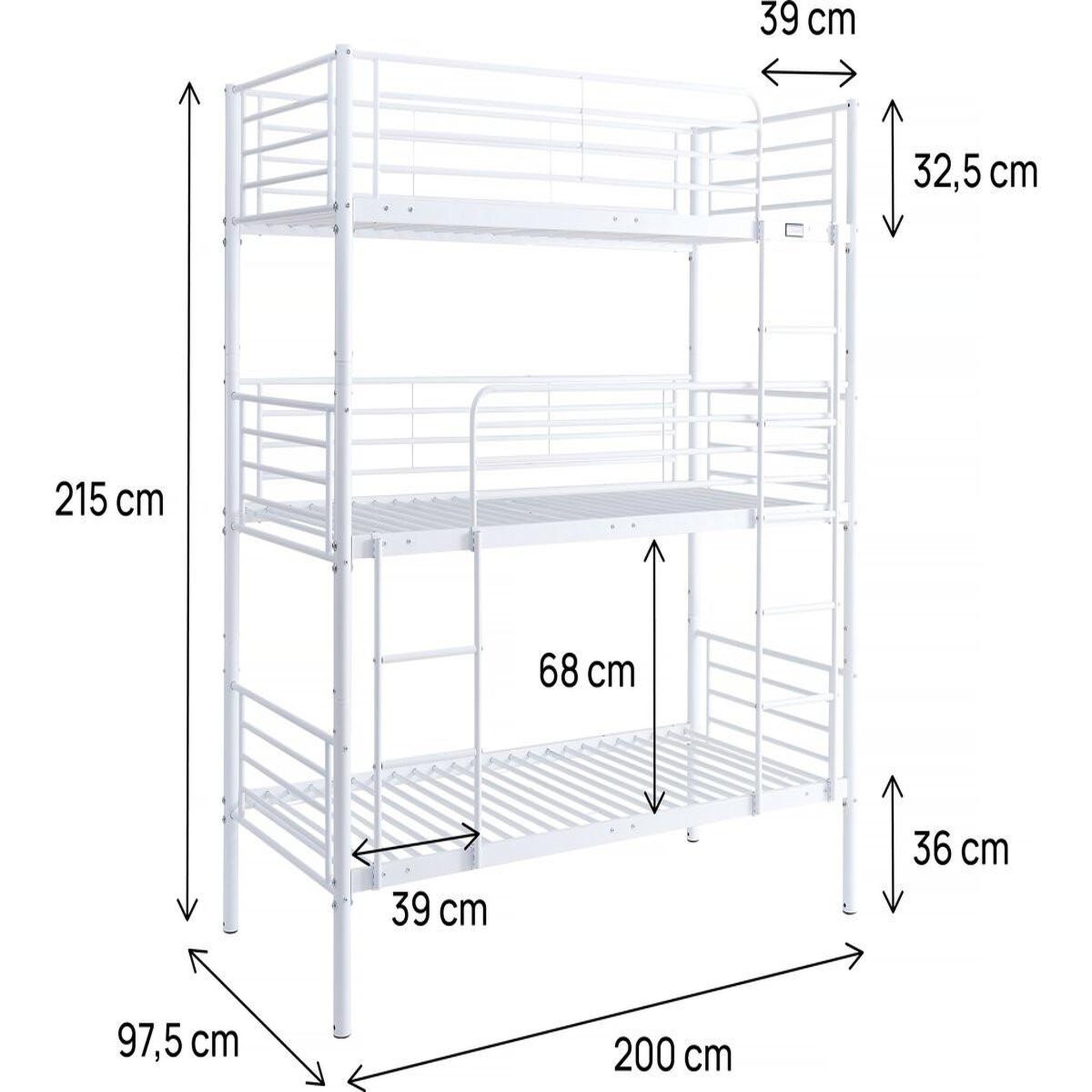 Voir la diapositive 3 : Habitat et Jardin Lit triple superposé metal  havin  - 90 x 190 cm - blanc